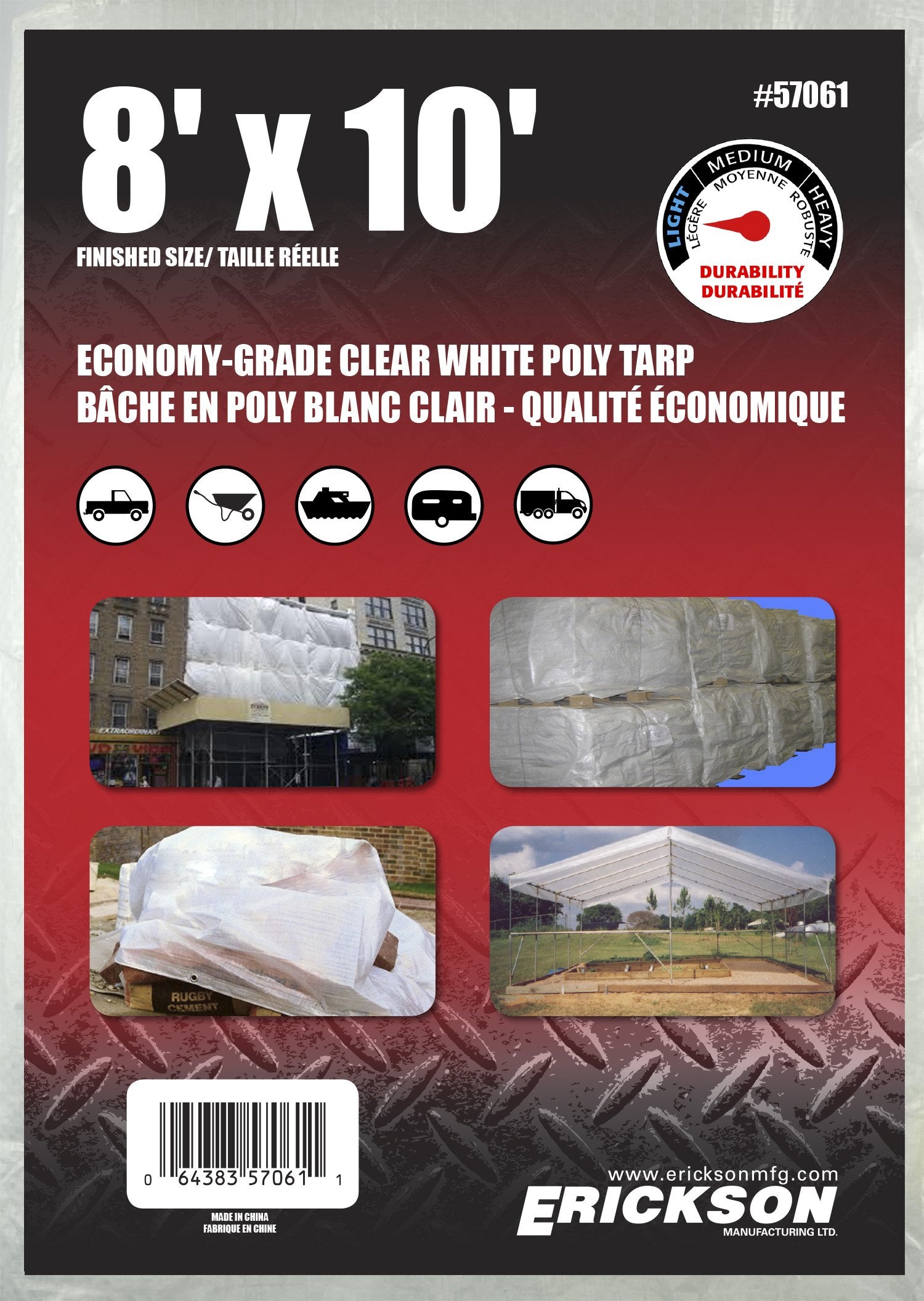 Economy Grade Erickson 57061 White Poly Tarp, 8' x 10', 1 Pack