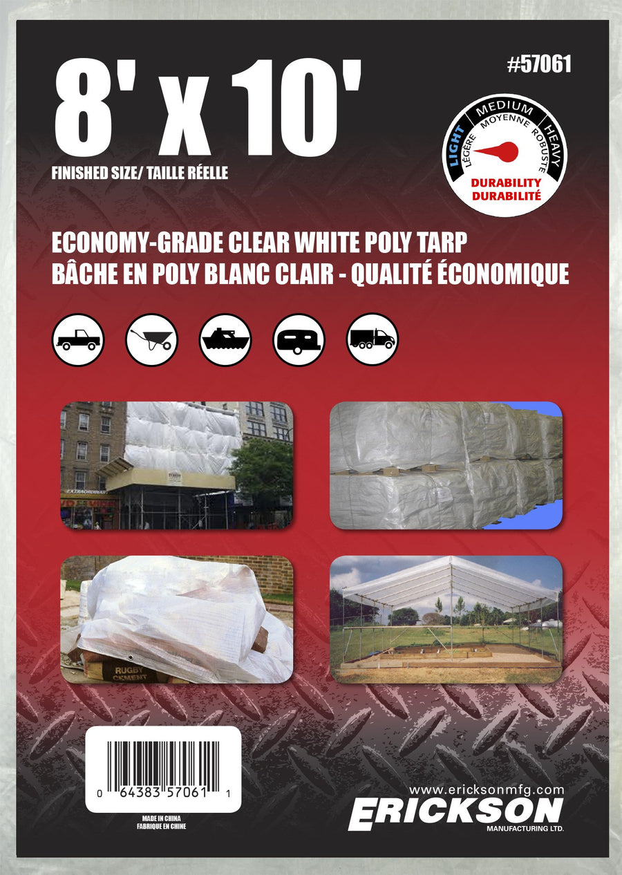 Economy Grade Erickson 57061 White Poly Tarp, 8' x 10', 1 Pack