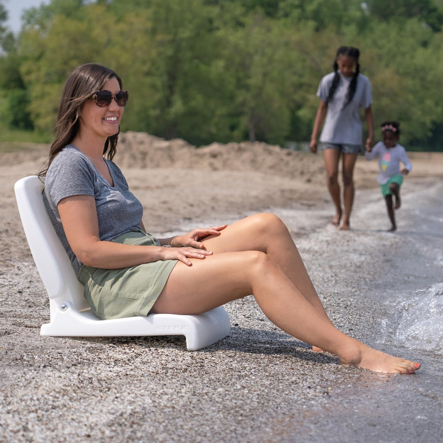 Step2 Adult Foldable Flip Seat, Portable Outdoor Chair for Poolside, Tailgating, Camping, Picnic Chair, Provides Back Support When Sitting on Ground, White