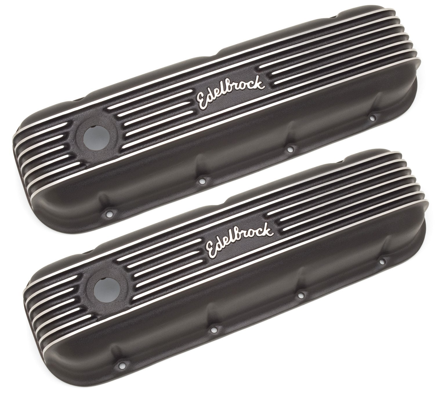 Black Edelbrock Classic Finned Aluminum Valve Cover 41853