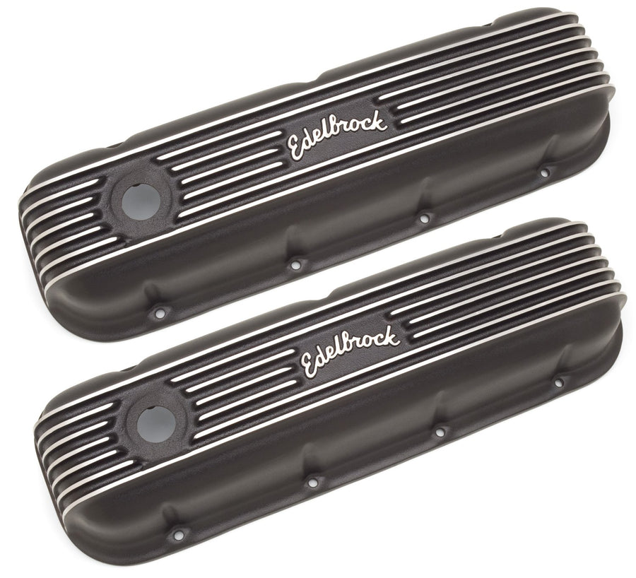 Black Edelbrock Classic Finned Aluminum Valve Cover 41853