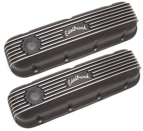 Black Edelbrock Classic Finned Aluminum Valve Cover 41853