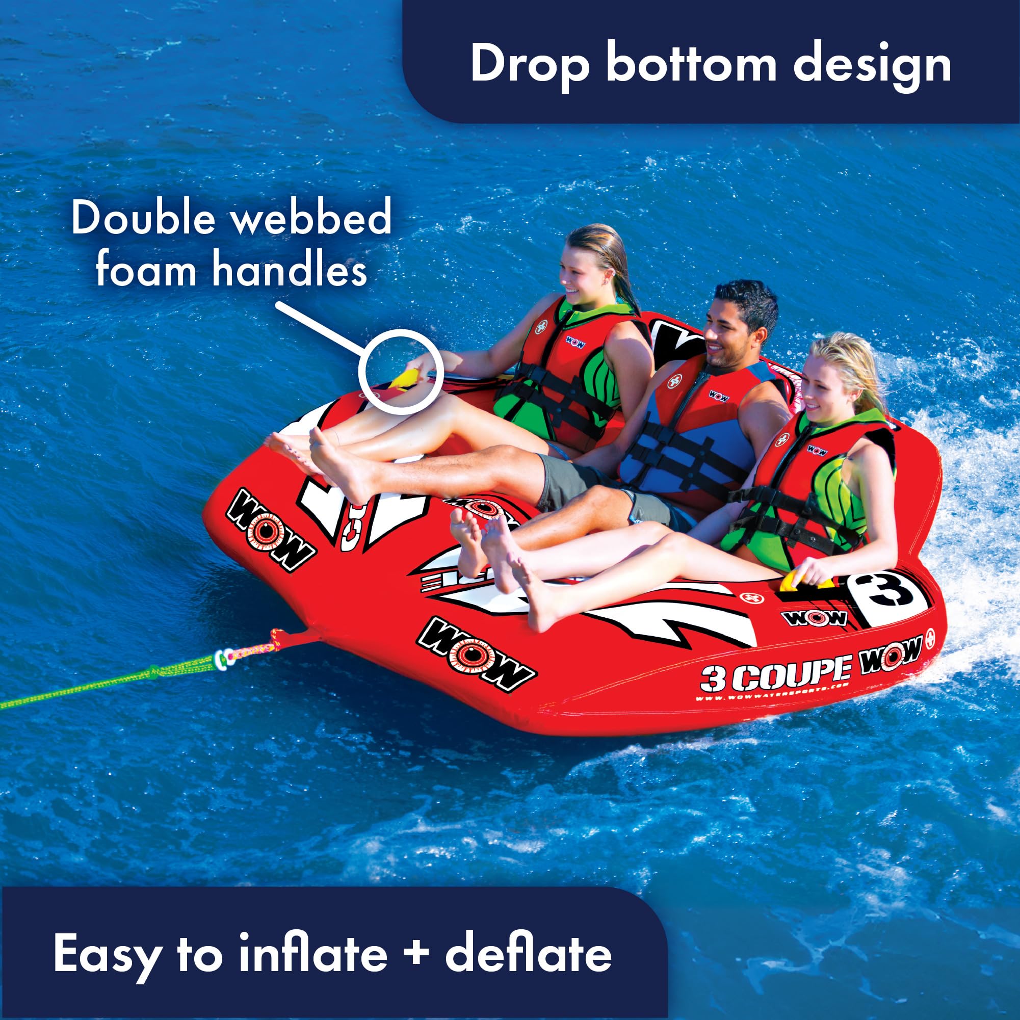 Coupe Cockpit Towable Tube for Boating – WOW Sports – 3 Person 510 lbs Capacity – Inflatable Boat Tube for Water Sports – Youth & Adults