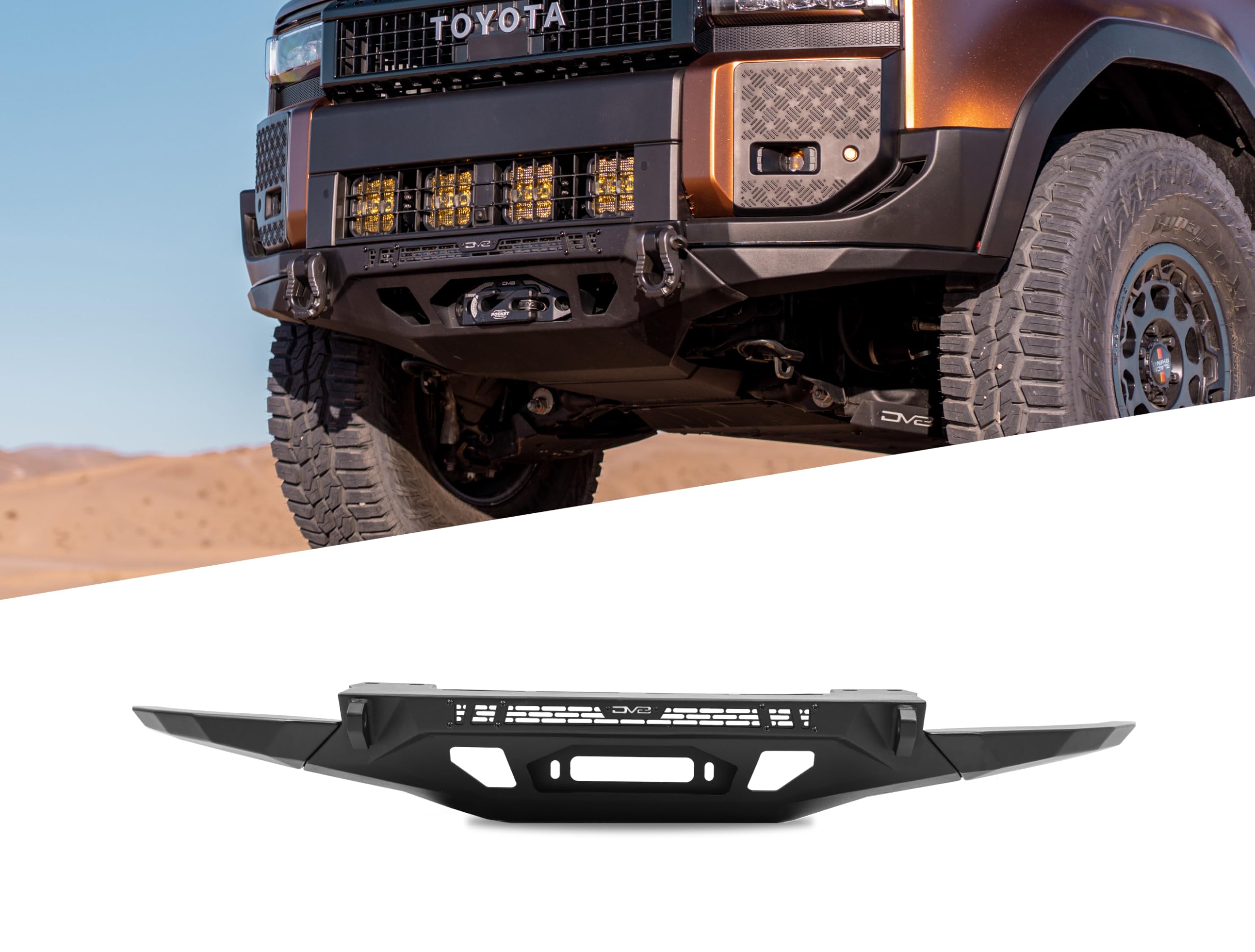 Offroad DV8 Spec Series Front Bumper for 2024-2026 Toyota Land Cruiser | Hidden Winch Mount | 20" Light Bar Mount | Pair of 1" Thick D-Ring Mounts | (2) 3" Pod Light Mounts | Improves Clearance