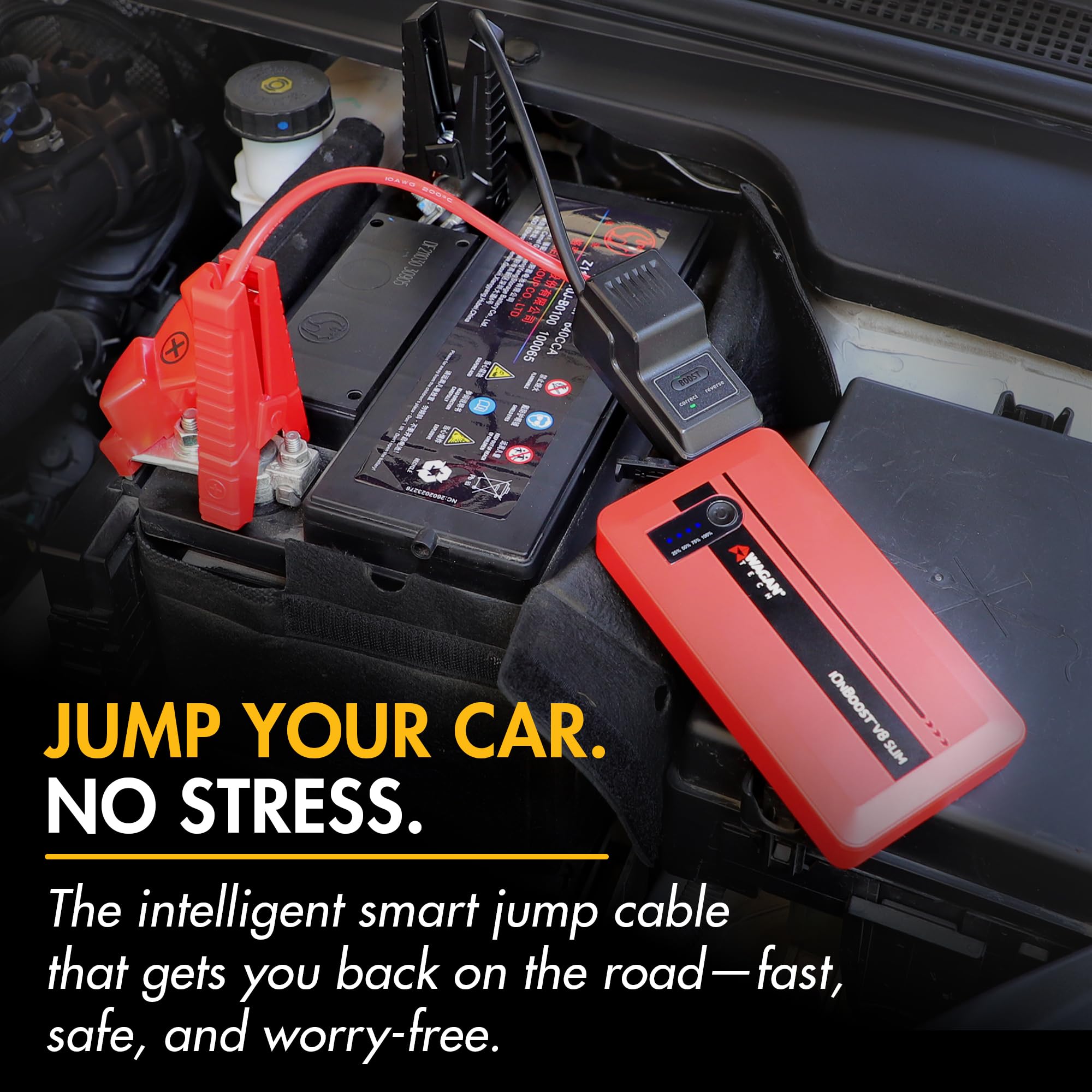 Wagan iOnBoost V8 Slim Jump Starter 1200A Peak Portable 12V Lithium Car Battery Booster for Up to 4.0L V8 Gas or 2.0L Diesel 12V Jump Pack with USB Power Bank and LED Light