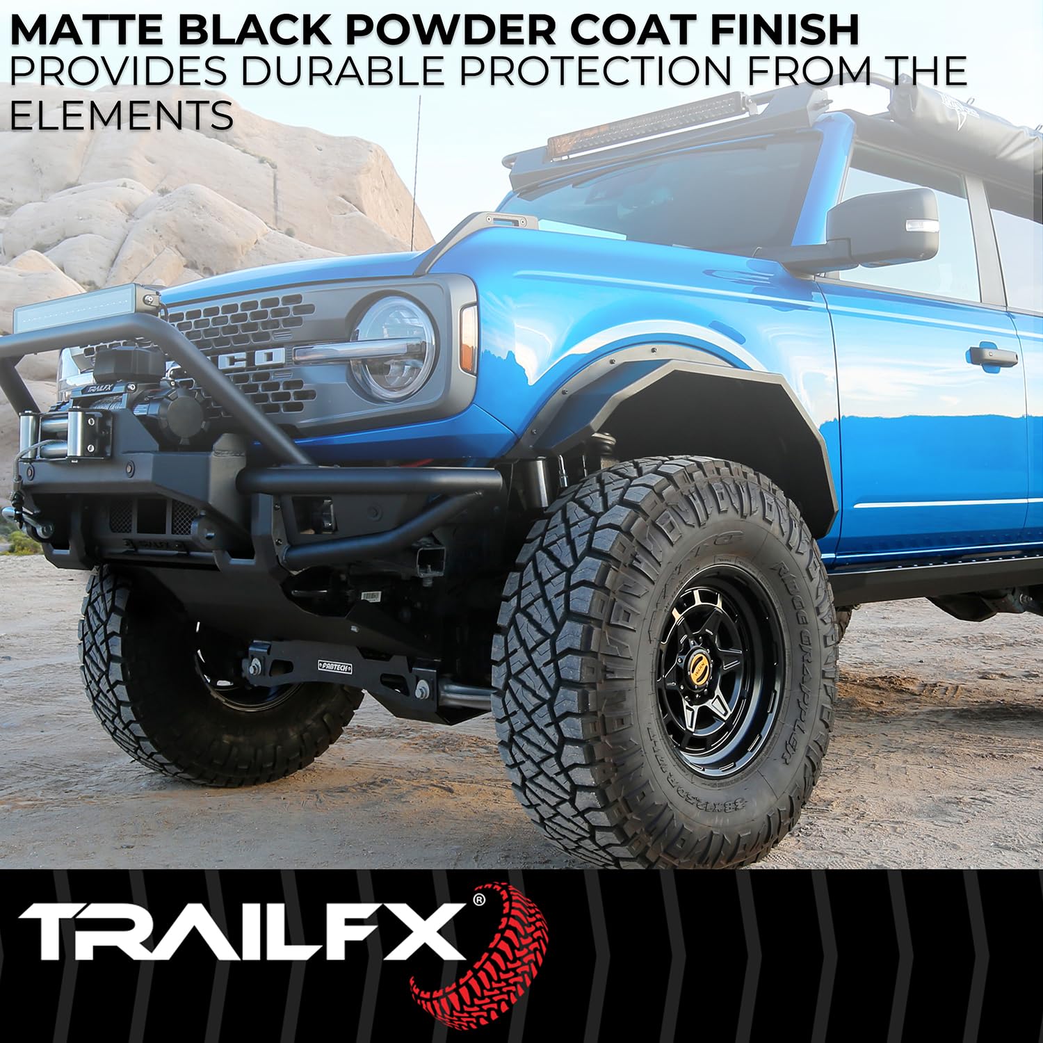TrailFX Fender Flares Angled Tube Style Fits Ford Bronco 2021-2025 Bolt-On 5 Inch Tire Coverage Matte Black Powder Coated Steel Set of 2 BR007T