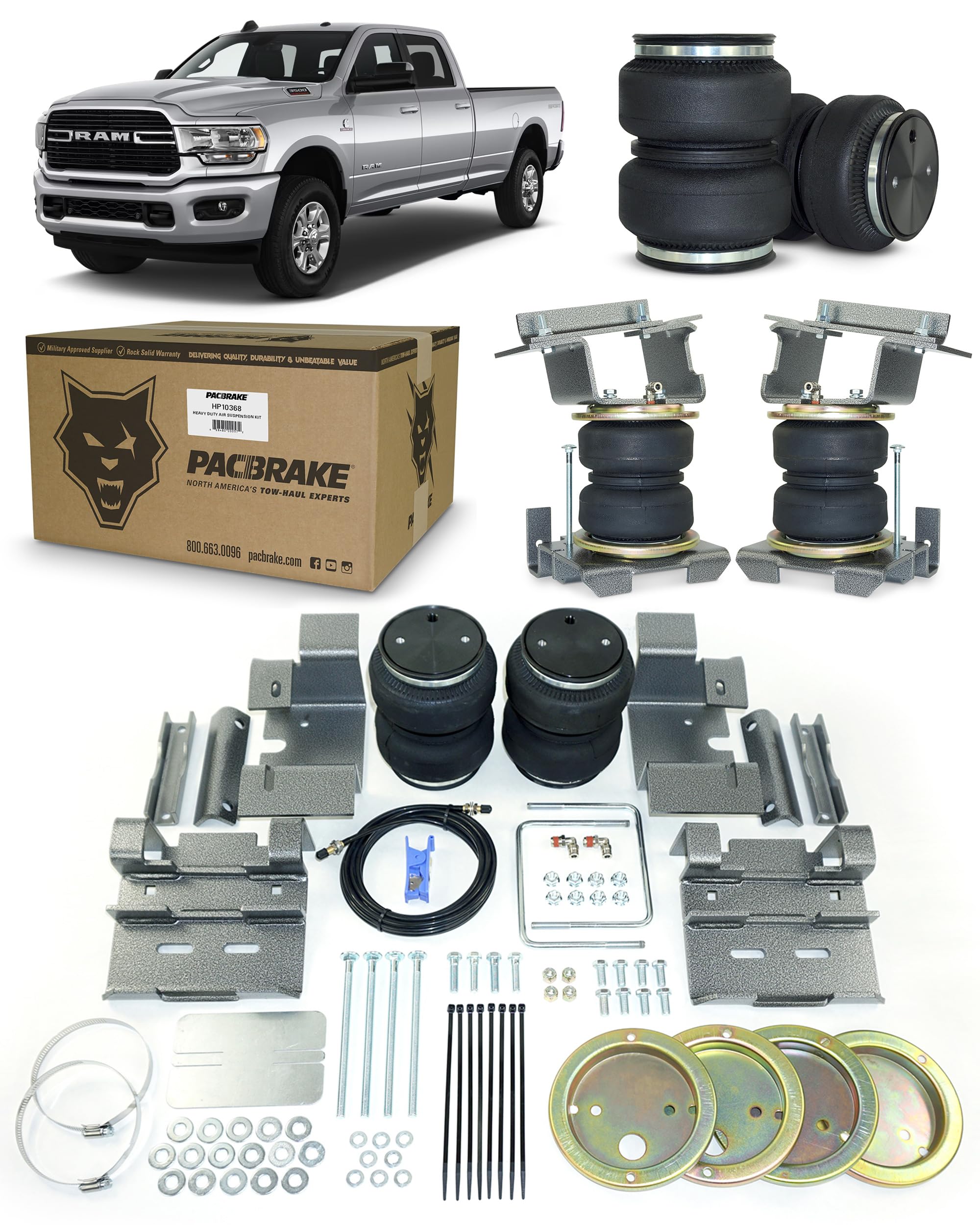 ALPHA HD Pacbrake HP10368 Air Spring Suspension Kit Compatible with Dodge Ram 3500 (2WD/4WD) 2019-2022