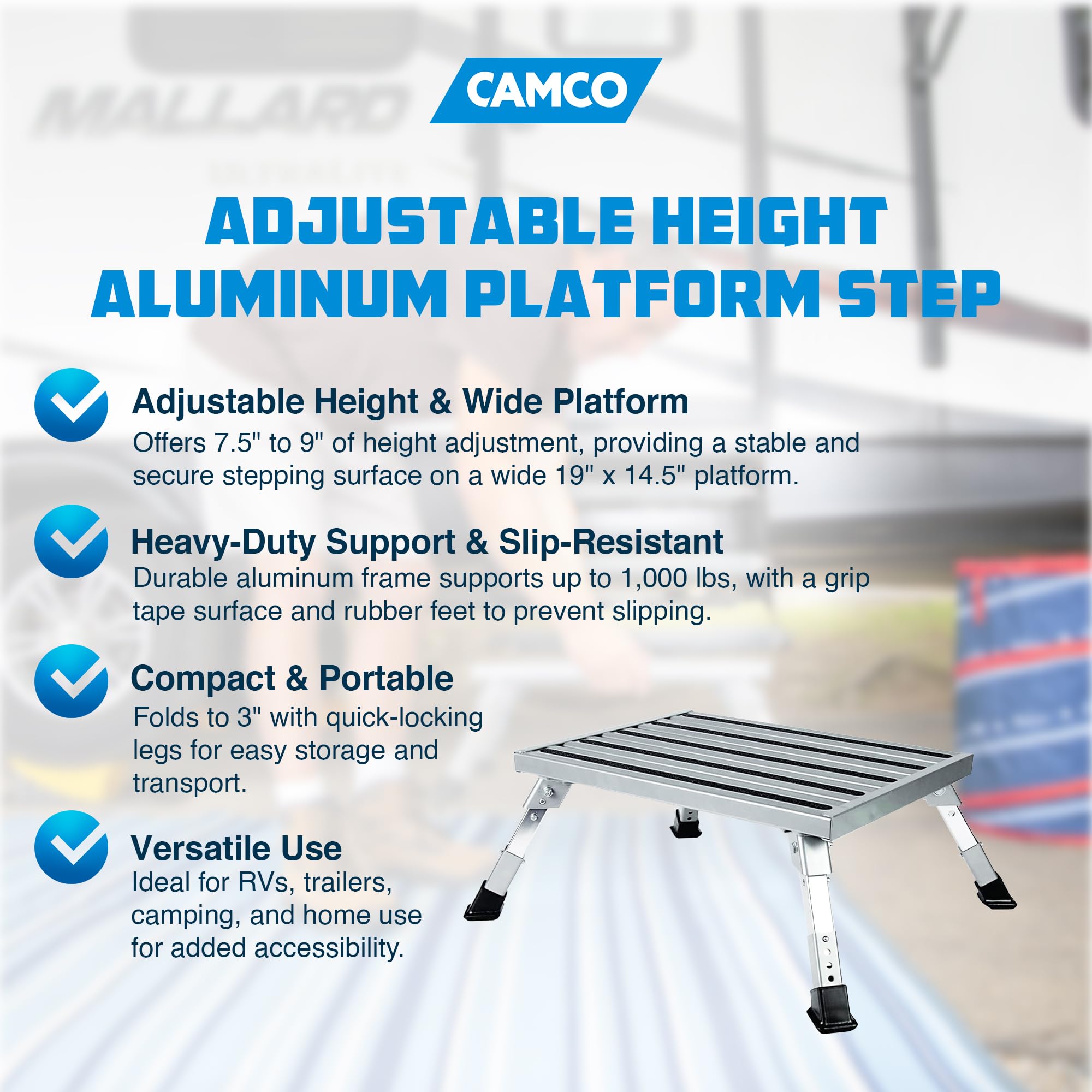Adjustable Height Camco RV Step Stool (43676)