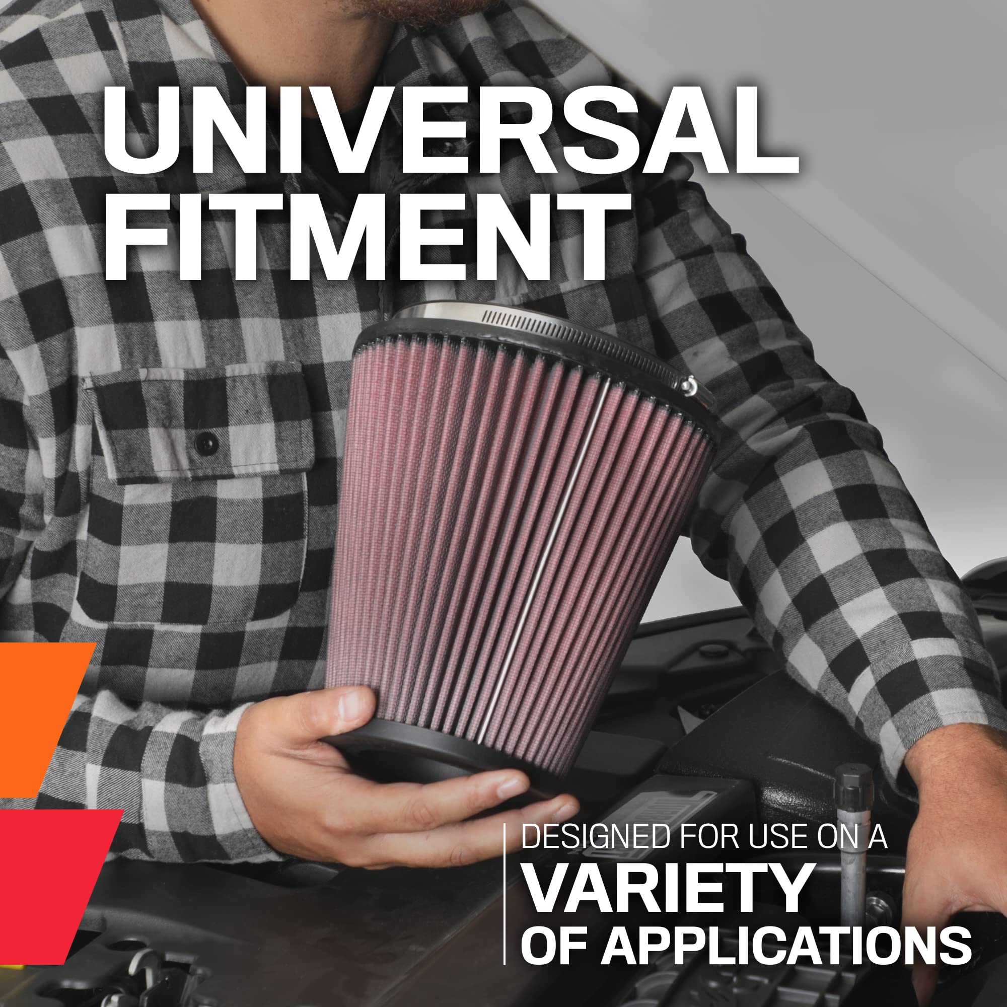 K&N Clamp-On Universal Air Filter: High Performance, Premium, Washable, Replacement Filter: Flange Diameter: 6 In, Filter Height: 8 In, Flange Length: 1 In, Shape: Reverse Conical, RF-10440XD