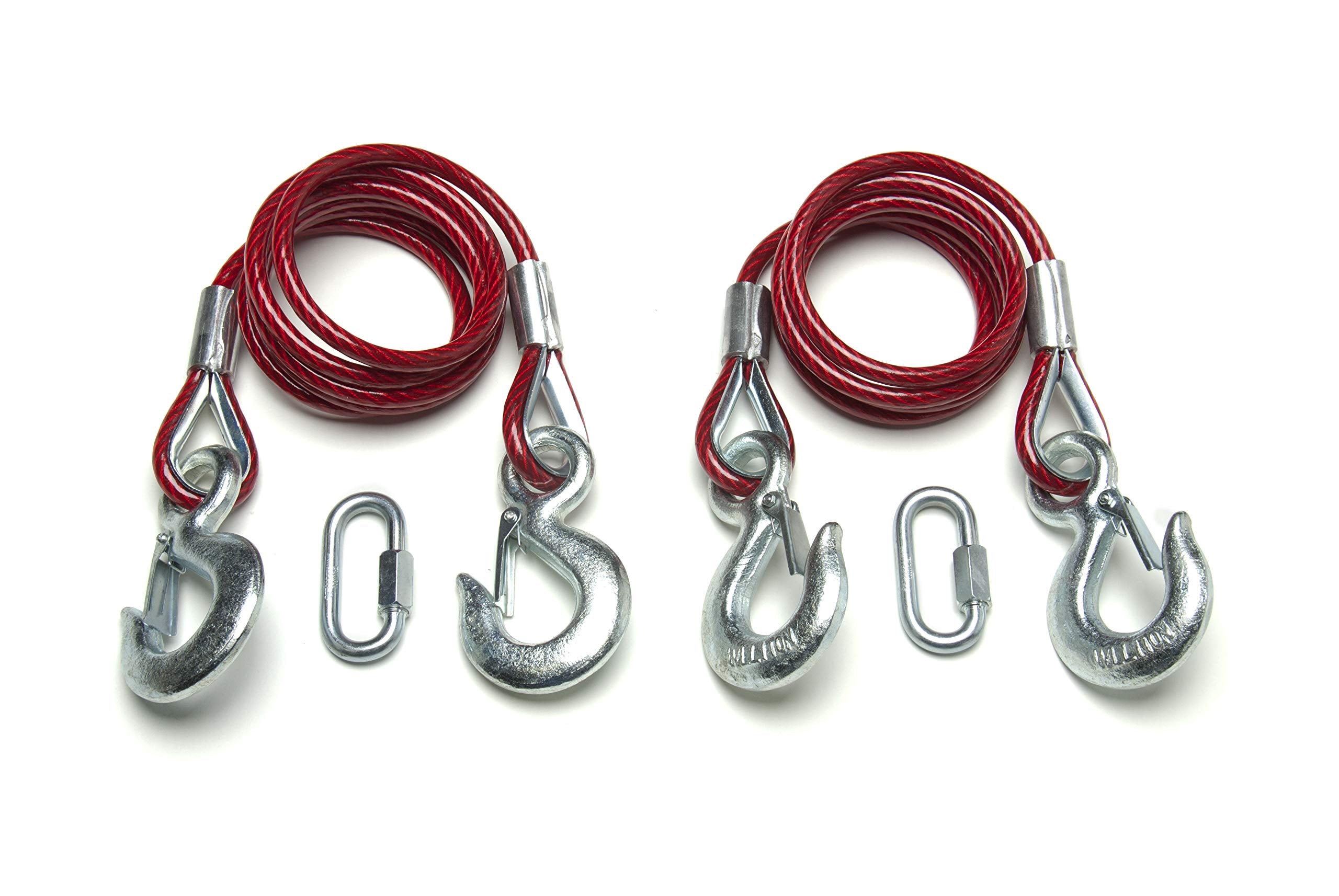 Roadmaster Pair of 653 Coiled Safety Single Hook Cables Compatible with Tow Bars & Towed Vehicles | 80" Long | 10,000 lb Capacity Per Pair | Secure, Heavy-Duty Safety Connection During Towing
