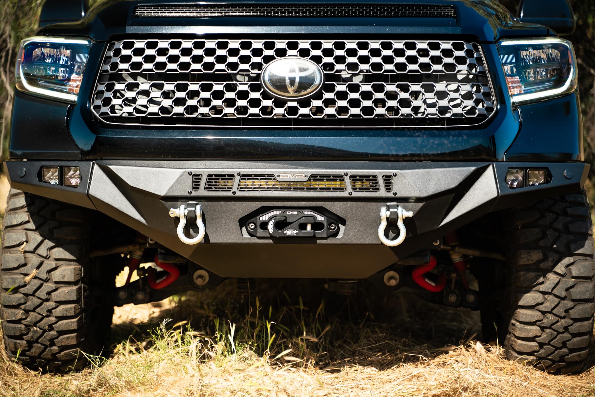 Offroad DV8 Spec Series Winch Front Bumper for 2014-2021 Toyota Tundra | Compatible w/Standard Heavy-Duty Winches | Mounts one 20" Single or Dual Row Light Bar & four 3" Pod Lights | 2 D-Ring Mounts
