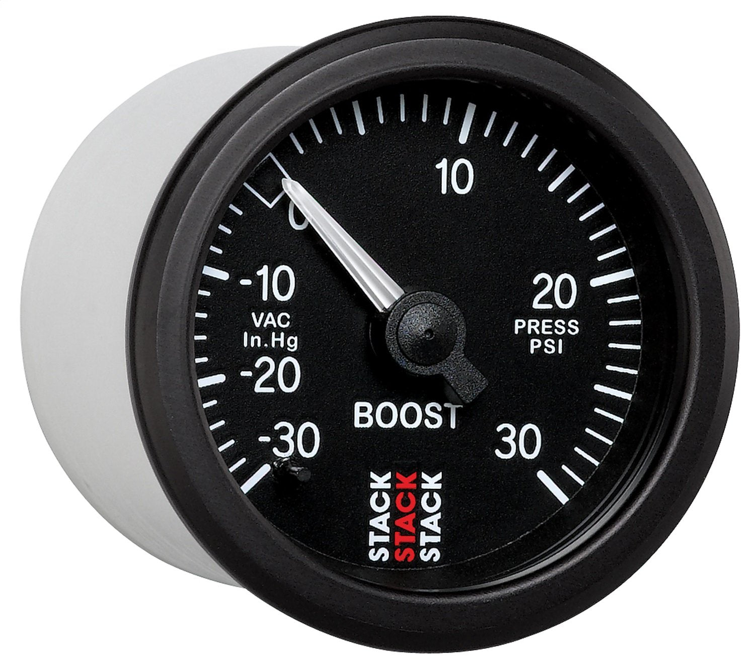 Stack ST3112 52mm Black -30 inHg to +30 PSI Universal T-Fitting Mechanical Boost Pressure Gauge