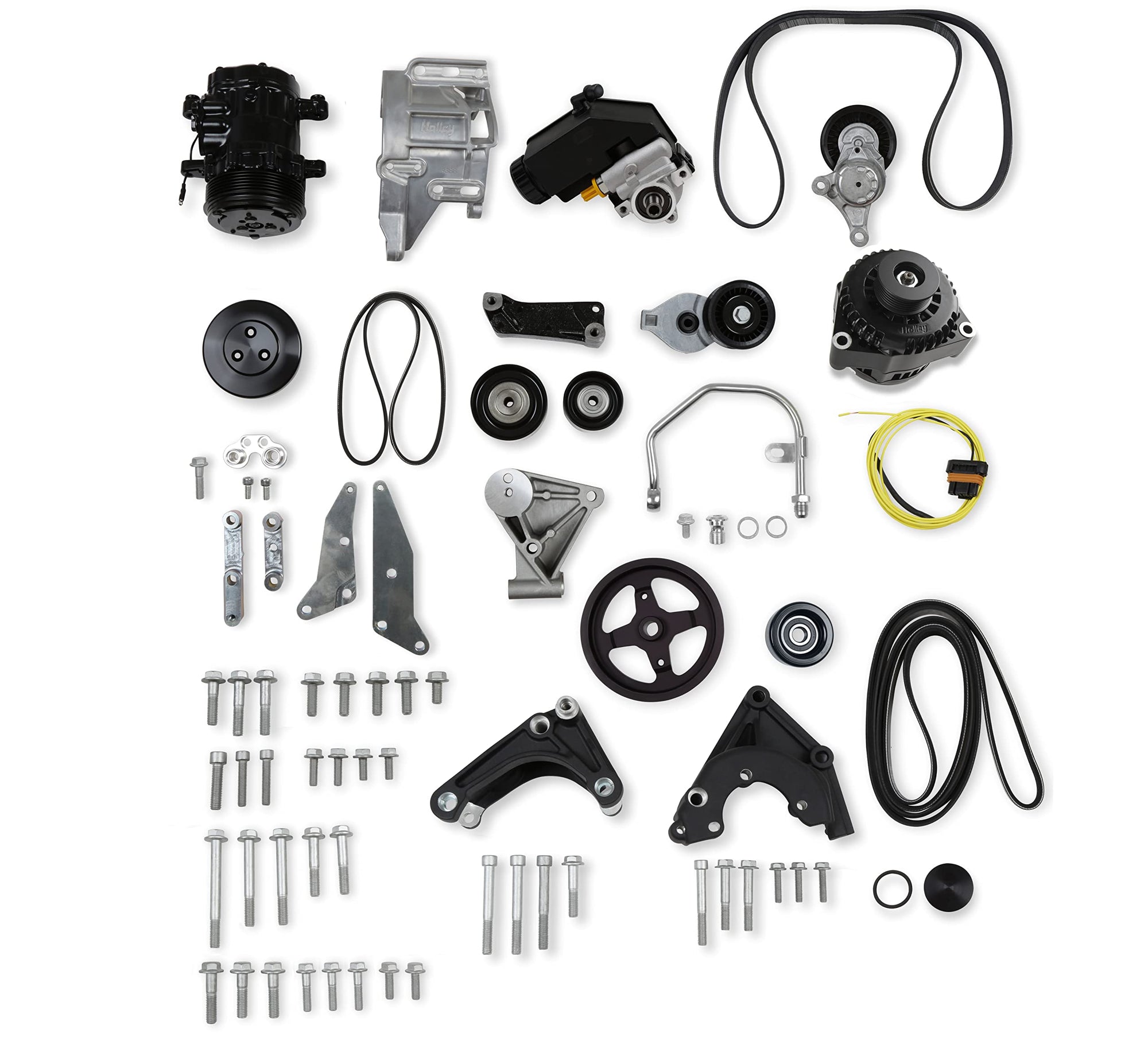 Low Mount LSA Holley 20-163BK Complete Accessory Drive Alt, P/S & A/C Black