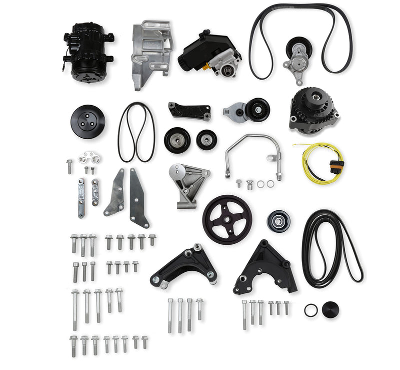 Low Mount LSA Holley 20-163BK Complete Accessory Drive Alt, P/S & A/C Black