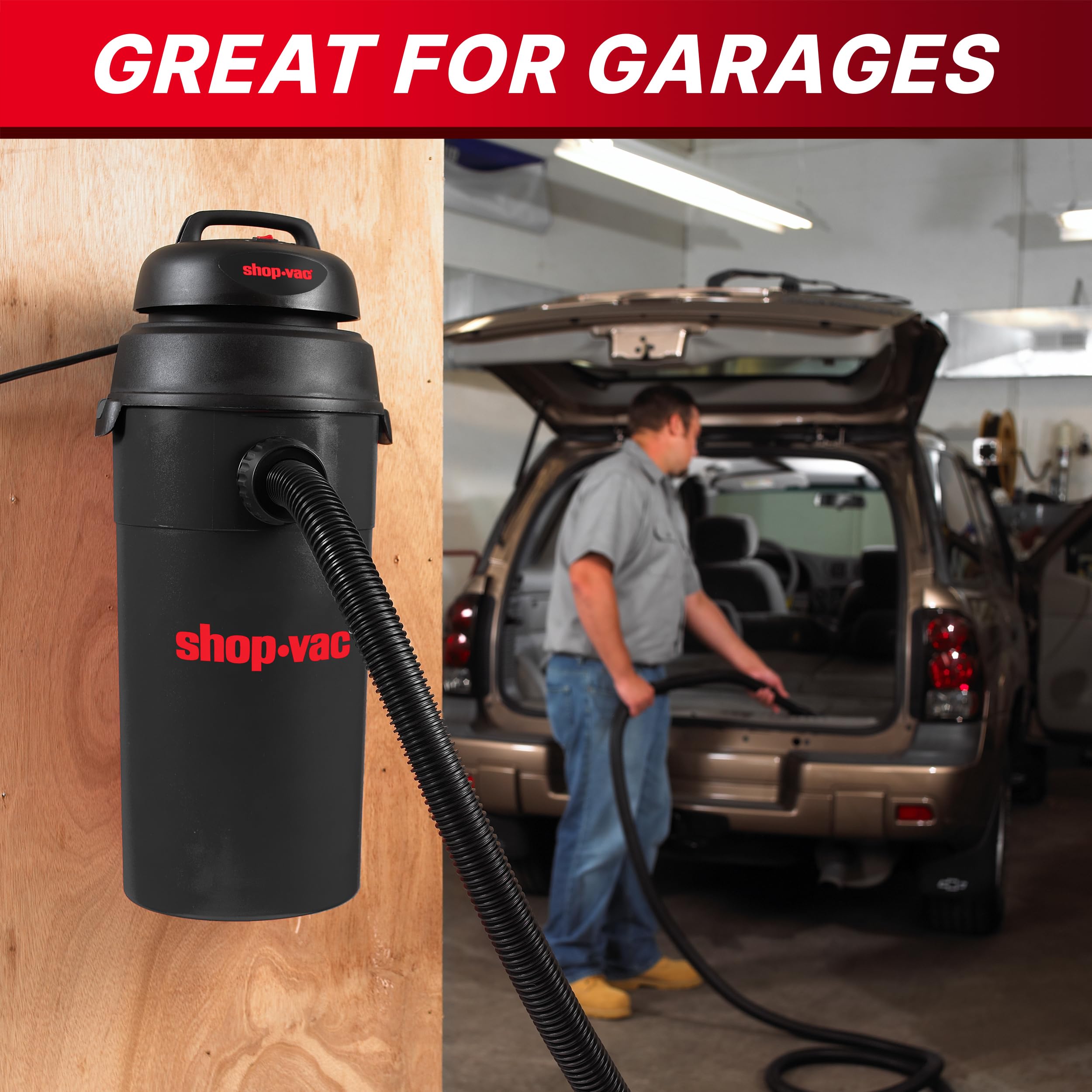 5 Gallon Shop-Vac 9522205 5.5 Peak HP Hangup Wet/Dry Vacuum, 1.25 Inch Diameter x 18 Foot Hose, 6 Foot Cord, Wall Mount Included, Ideal for Garage, Workshop & Home