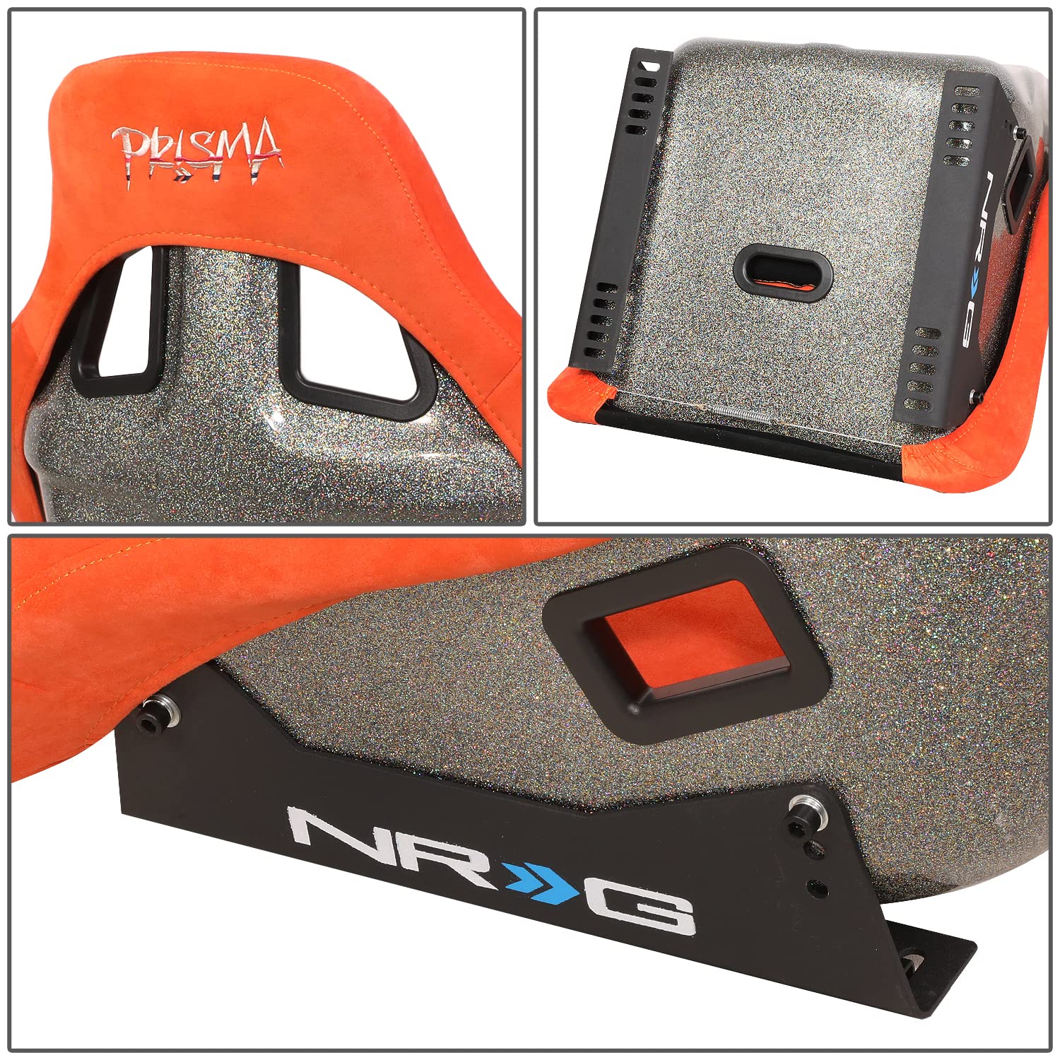 NRG Innovations Prisma NRG-FRP-302OR-ULTRA Fixed Back Bucket Racing Seat with Bottom Mount Bracket, Orange Color Seat/Gold Flake Back, 24" W X 36" H X 18" D