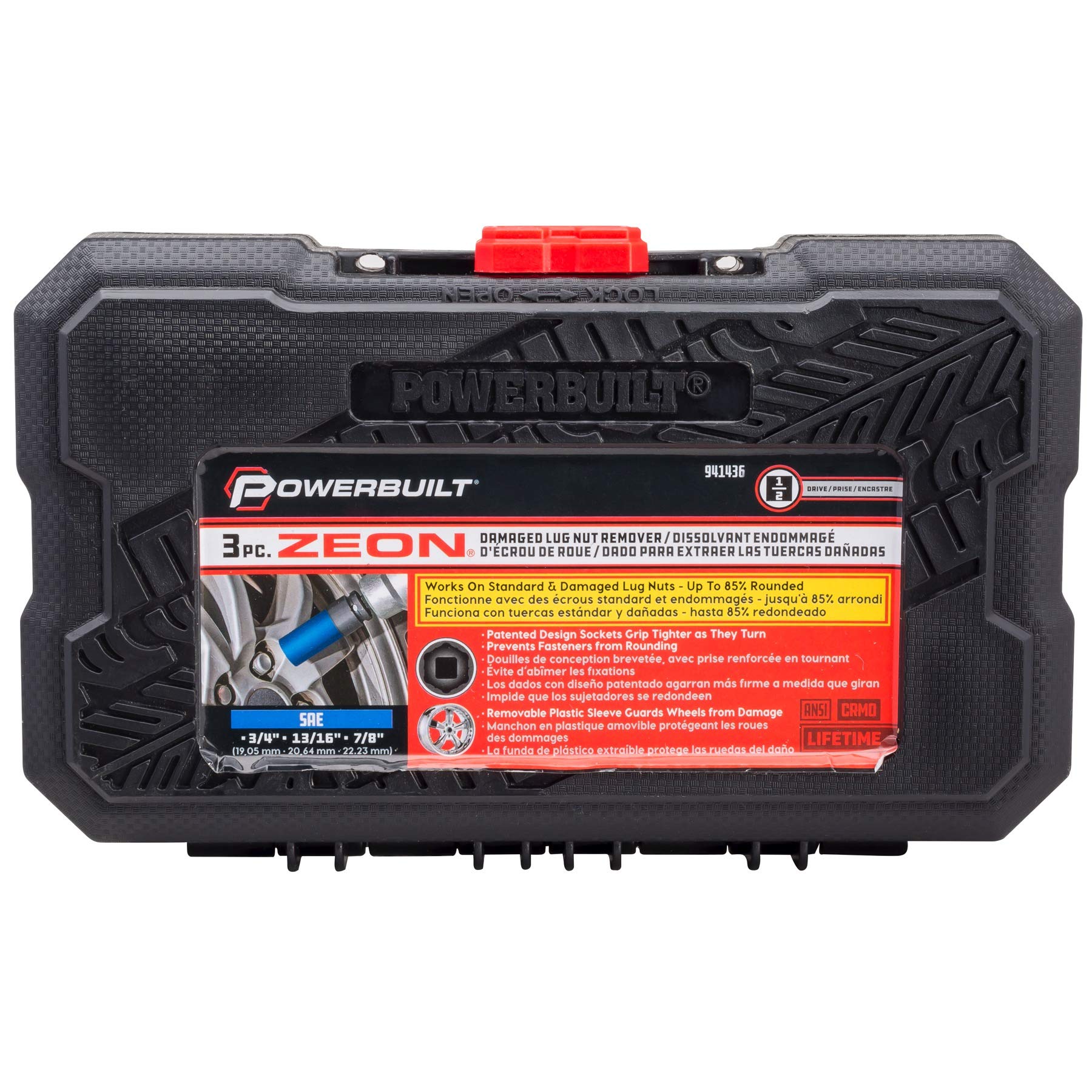 3 Pc. SAE Zeon Wheel Socket Set - Powerbuilt, Hand Tools, Sockets - Impact, Deep, Sockets - 1/2" Drive (941436)