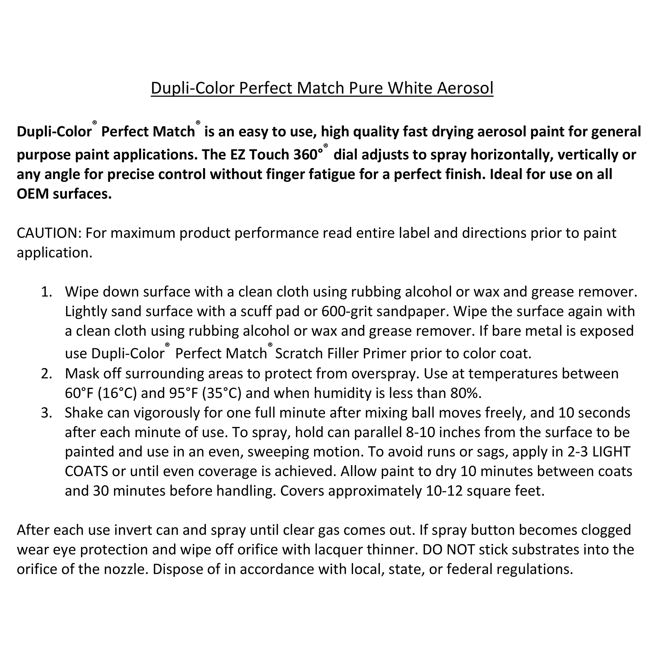 Ford Pure White Dupli-Color EBFM03847 Perfect Match Automotive Spray – 8 oz. Aerosol Can