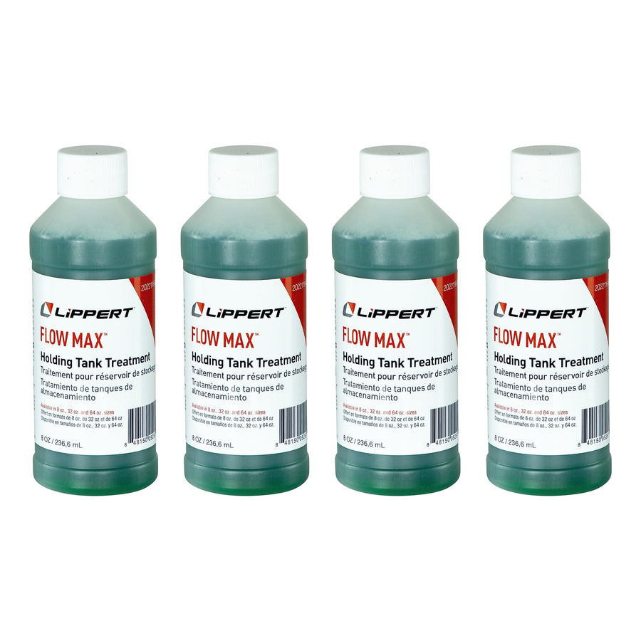 Lippert Holding Tank Treatment Flow Max for RVs and Boats, Breaks Down Toilet Paper, Prevents Clogging and Residue Buildup, Cleans Sensors, Made in The USA - 8 oz. Bottles, 4-Pack