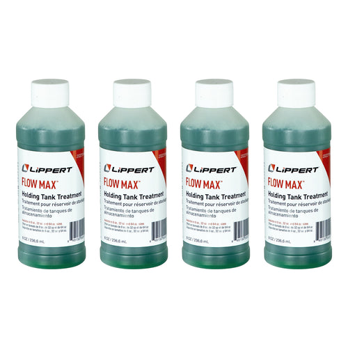 Lippert Holding Tank Treatment Flow Max for RVs and Boats, Breaks Down Toilet Paper, Prevents Clogging and Residue Buildup, Cleans Sensors, Made in The USA - 8 oz. Bottles, 4-Pack