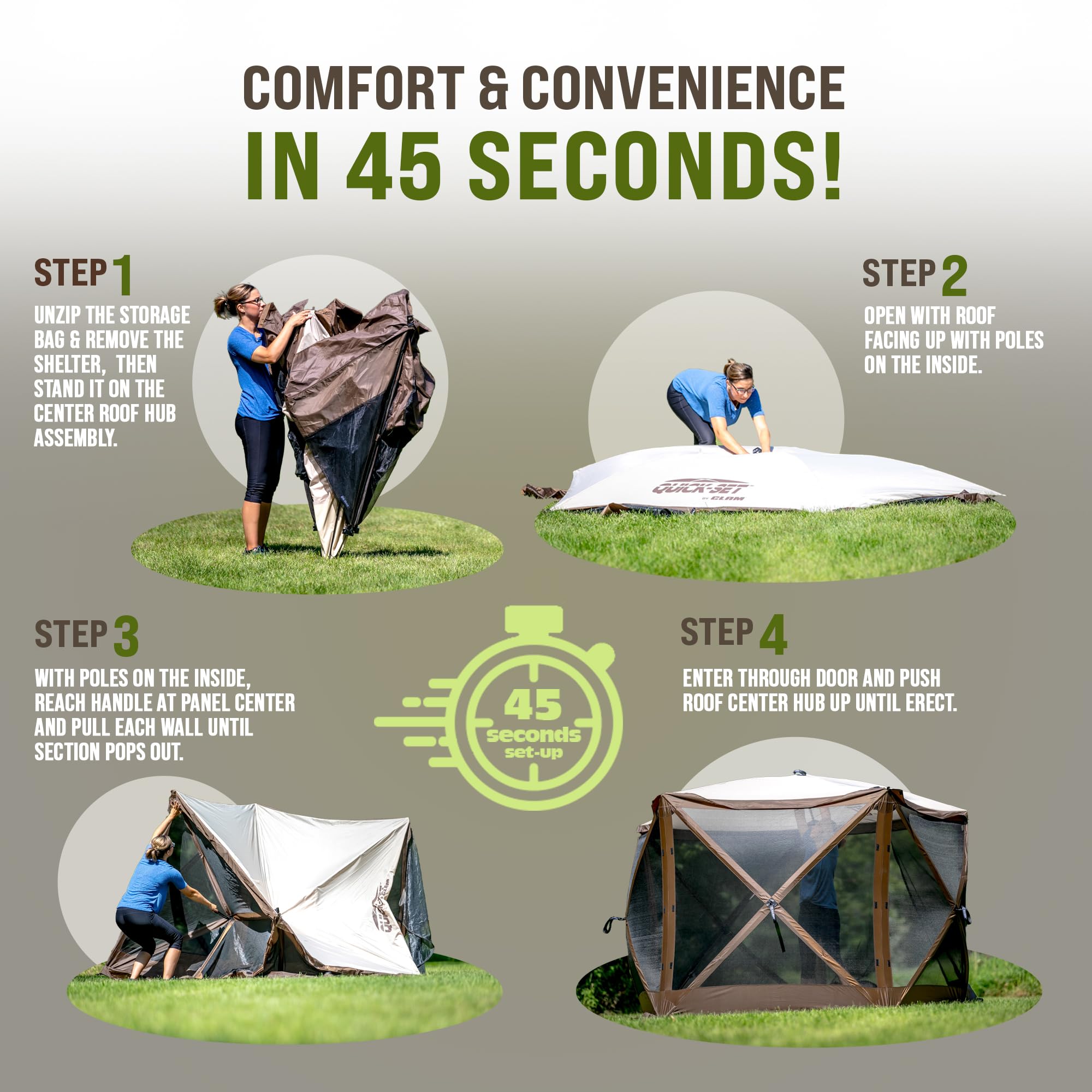 Clam Quick-Set Shelter Sky Screen – 8-Person Pop-Up Tent with Screened Roof for Airflow & Stargazing, 140" x 140", Brown, Instant Setup, Oversized Carry Bag – Camping, Tailgating, Outdoor Use