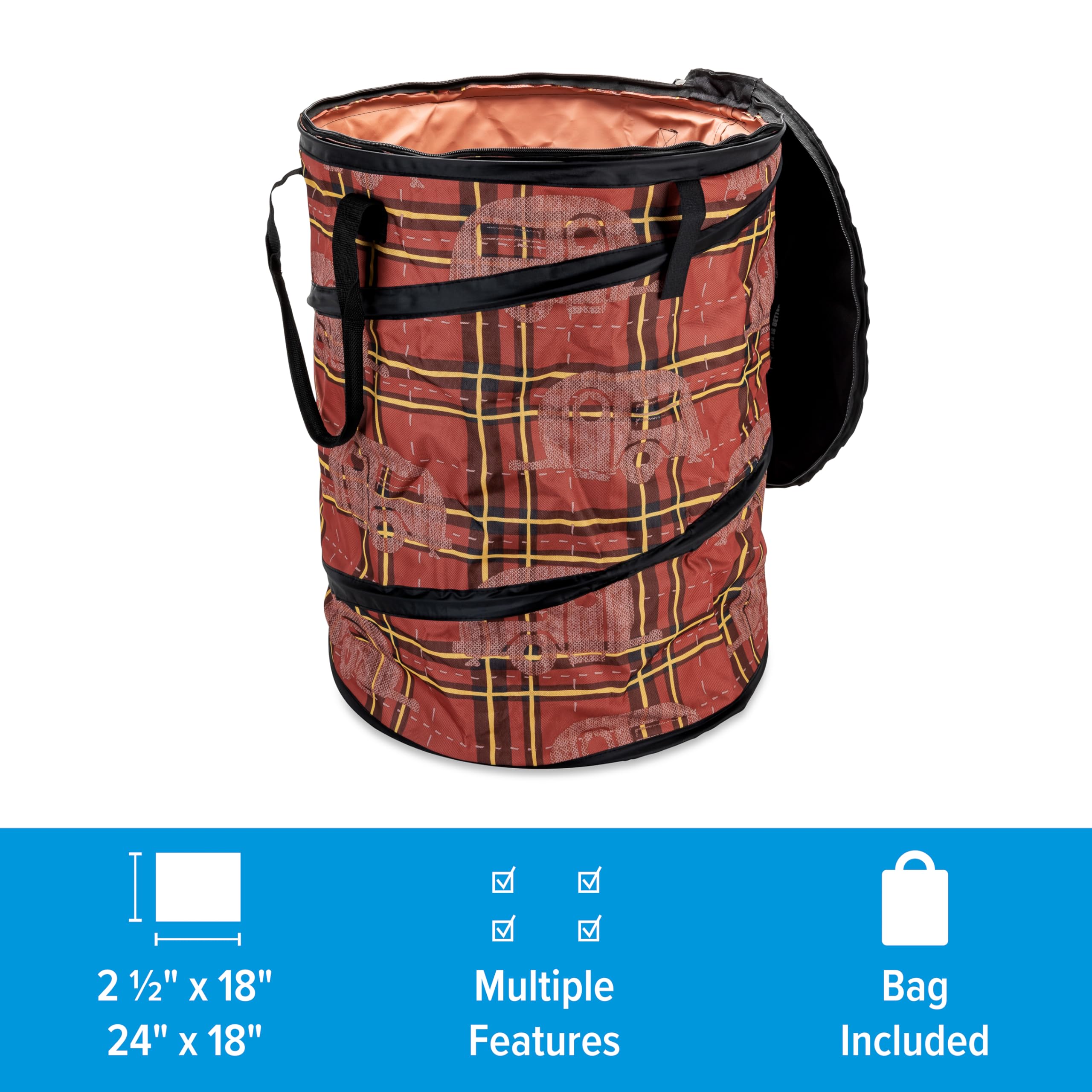 Camco Utility Container Pop-Up - Use as Collapsible Trash Can When Camping - Holds 30-Gallon Kitchen-Size Trash Bags - 2-Ft Tall & Collapses for RV Storage and Organization (53489)