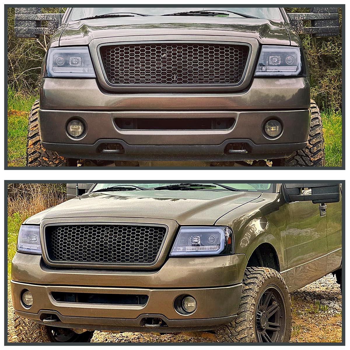 Black Smoke LED Tube Projector Headlights SPEC-D TUNING Compatible with 2004-2008 Ford F-150, 2006-2008 Lincoln Mark LT, Left + Right Pair Headlamps Assembly