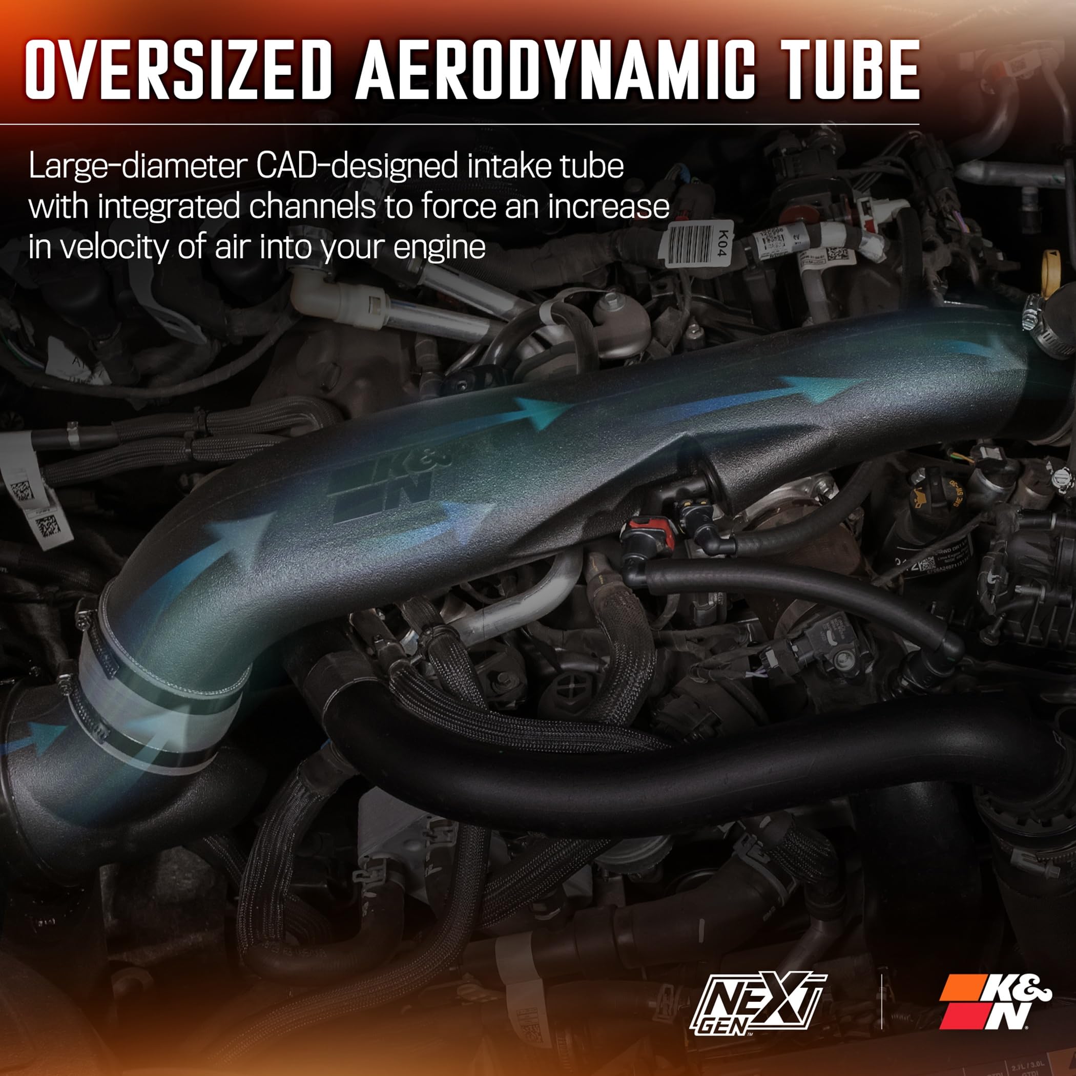 Cold Air Intake System K&N NextGen: High-Flow Cotton Filter: Compatible with 2024-2025 FORD: Ranger Raptor, 50-2628