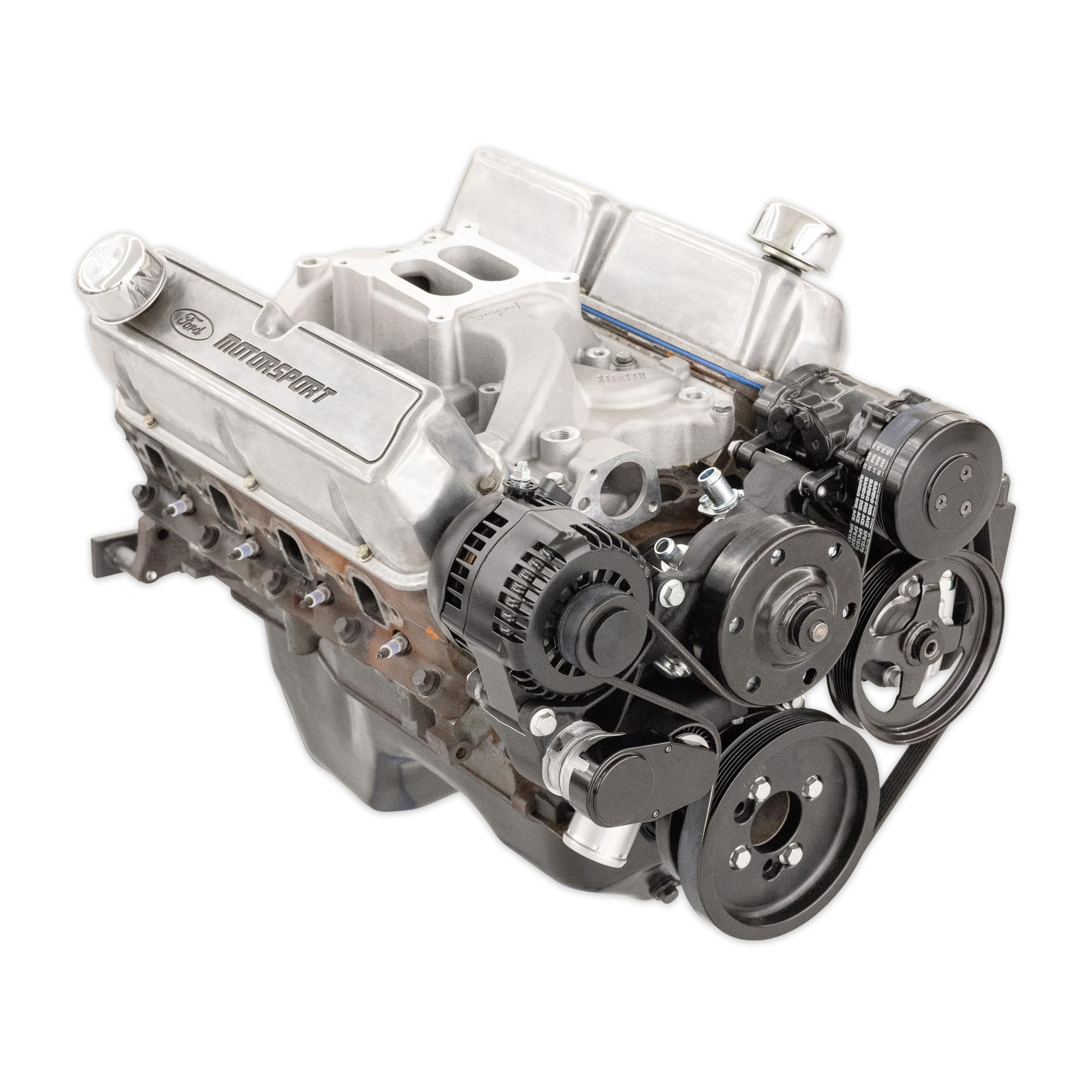 Holley Complete Serpentine Drive Front Accessory Conversion System | Mid-Mount with Water Pump, Alternator, A/C & Power Steering | Fits 289-302-351W Small Block Ford Black Finish 20-370BK