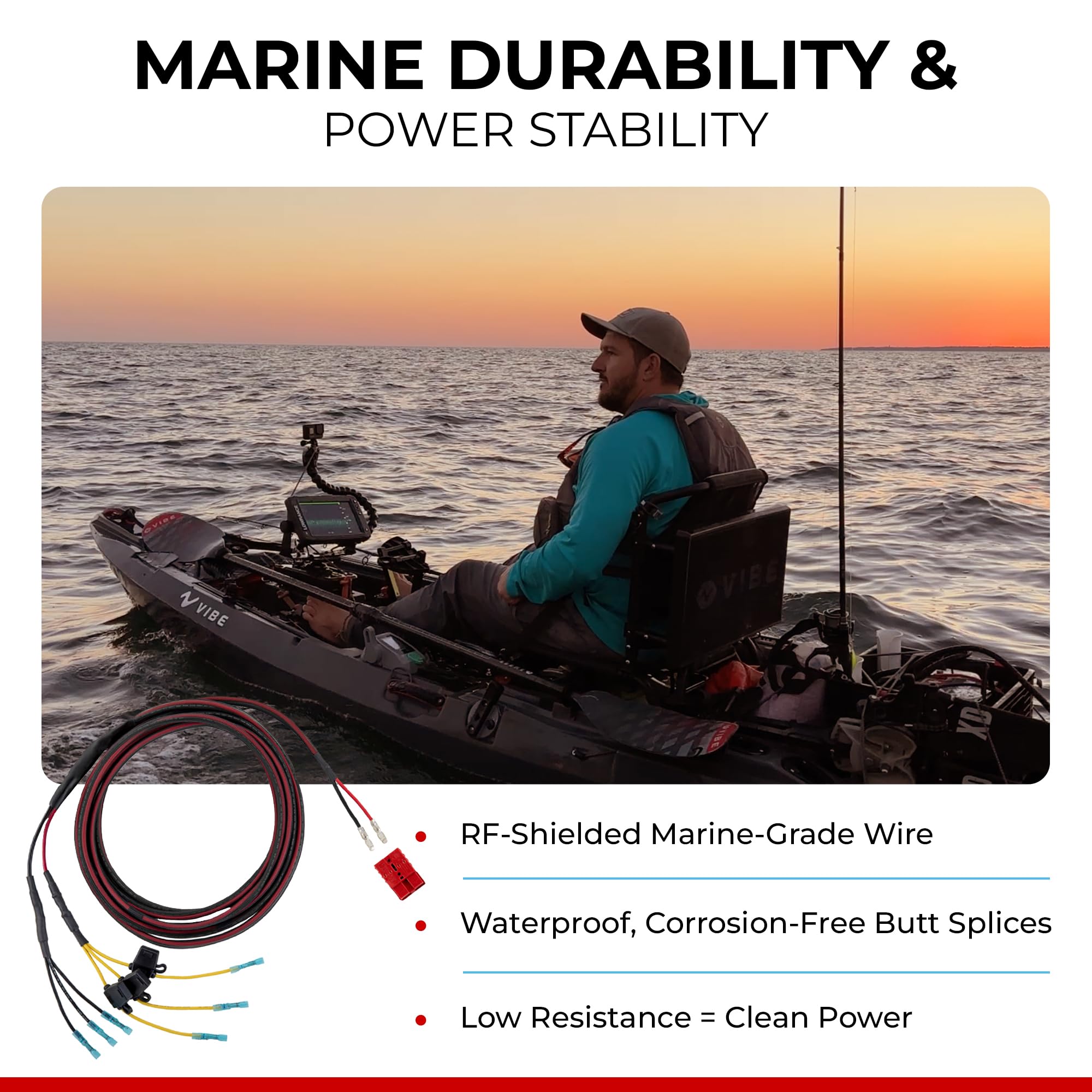 Yak-Ease Connect-Ease Kayak Wiring Harness Kit RCE12VGPYAK | 8-Foot 10 AWG Wire, 3 Fused Drops | Powers Fish Finder, GPS & Kayak Fishing Accessories | 12V Quick Connect Plug, Marine-Grade Wiring Kit