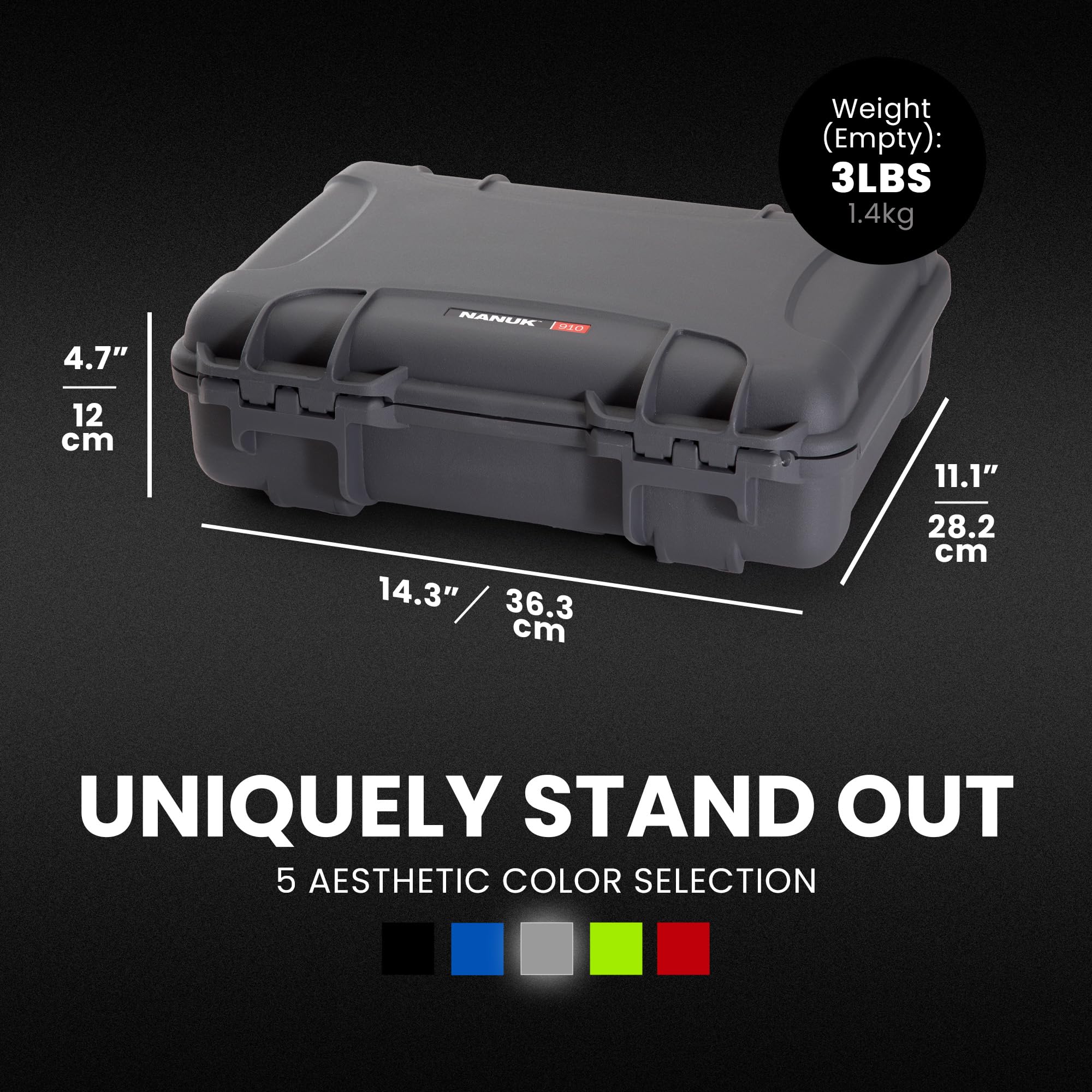 Nanuk 910 Medium Series Lightweight NK-7 Resin Waterproof Protective Case with Foam for Camcorder or Mirrorless Camera Kit, Graphite