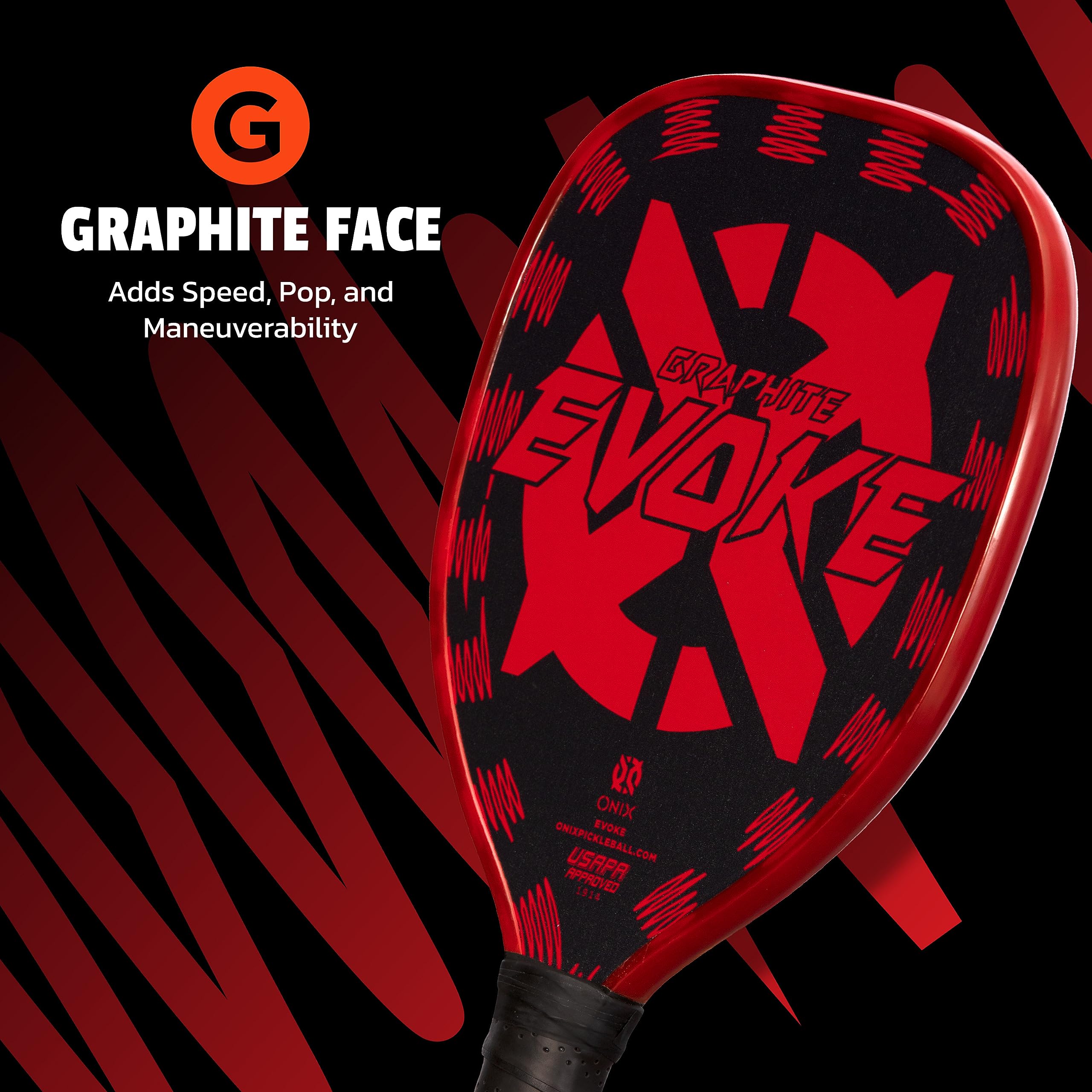 Graphite Onix Evoke Tear Drop Pickleball Paddle Features Tear Drop Shape, Polypropylene Core, and Graphite Face, Red