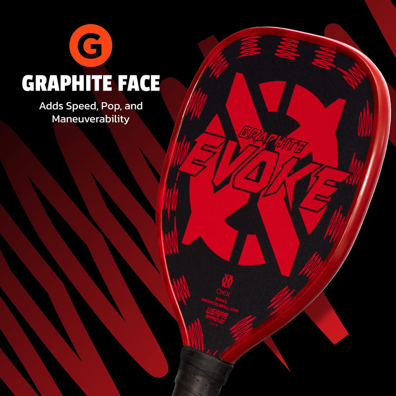 Graphite Onix Evoke Tear Drop Pickleball Paddle Features Tear Drop Shape, Polypropylene Core, and Graphite Face, Red