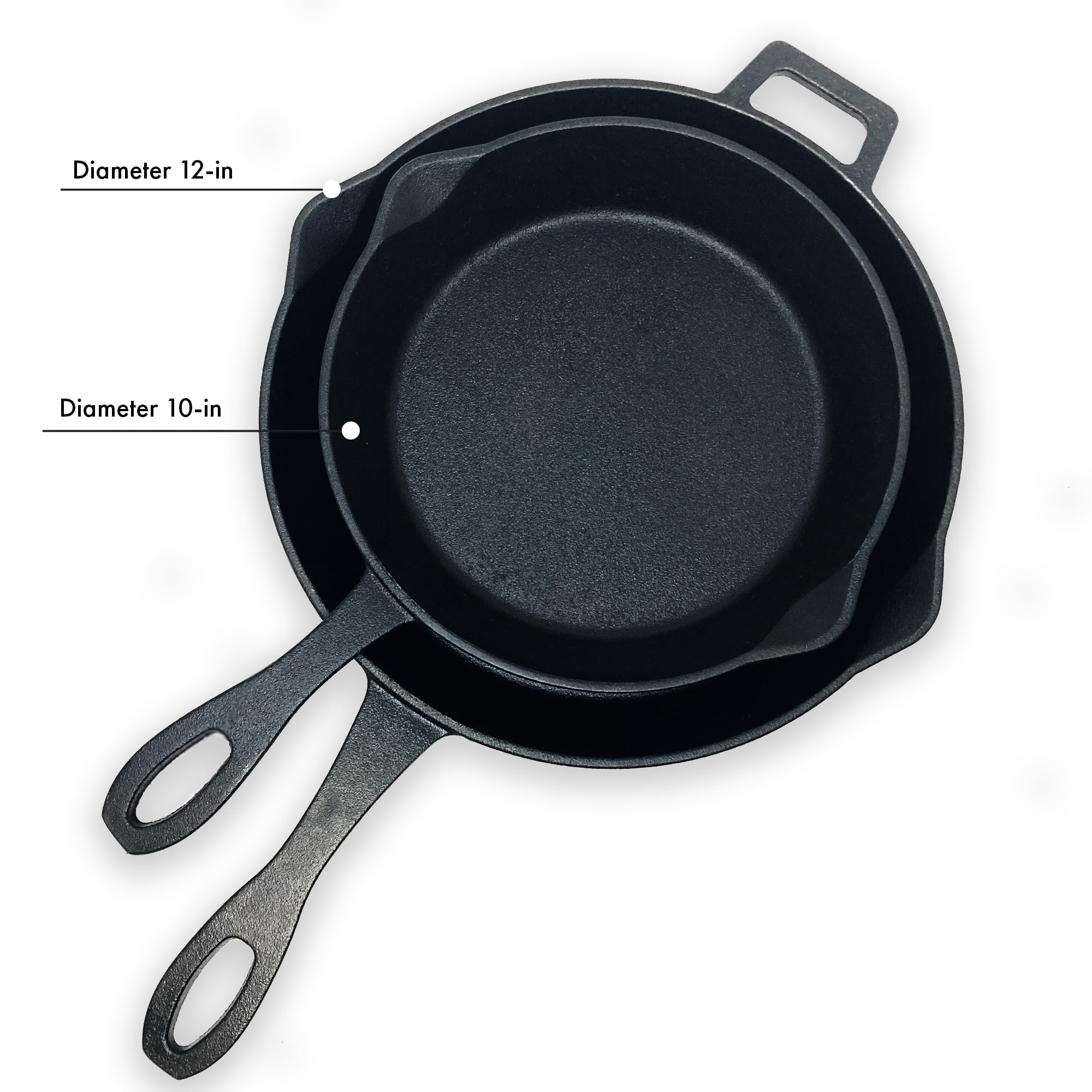 Bayou Classic 7451 Cast Iron Skillet Set 10-in and 12-in Features Pour Spouts Perfect For Breakfast Pan Frying Sautéing and Baking