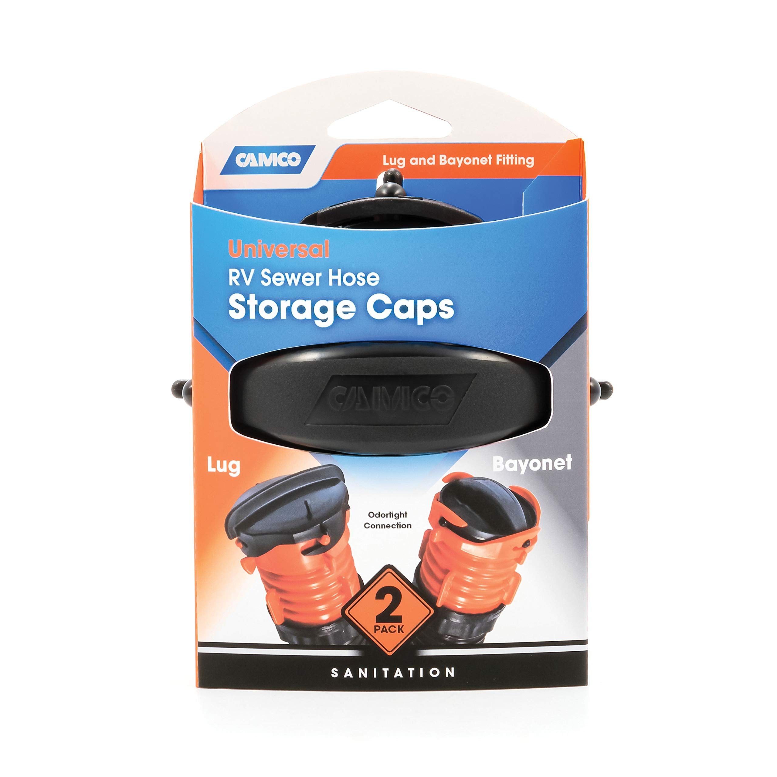 Camco Sewer Hose Storage Cap Set RV - Lug and Bayonet Caps | Allows You to Seal Both Ends of Your Sewer Hose Before Storing | Odor and Leak Proof Connection - 2 Pack (39752)