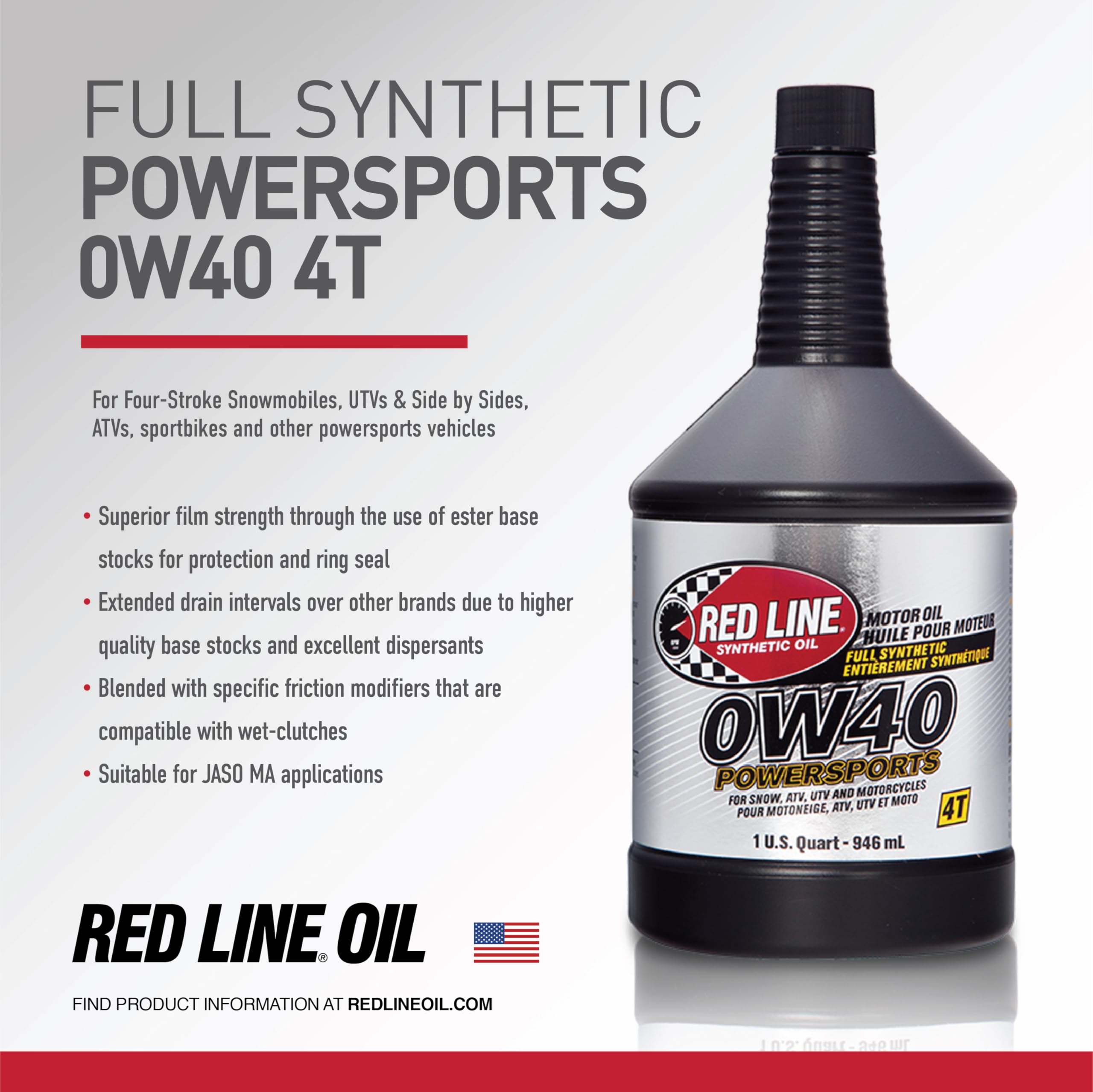 0W40 Synthetic Red Line Powersports Motor Oil - Quart (12 Pack)