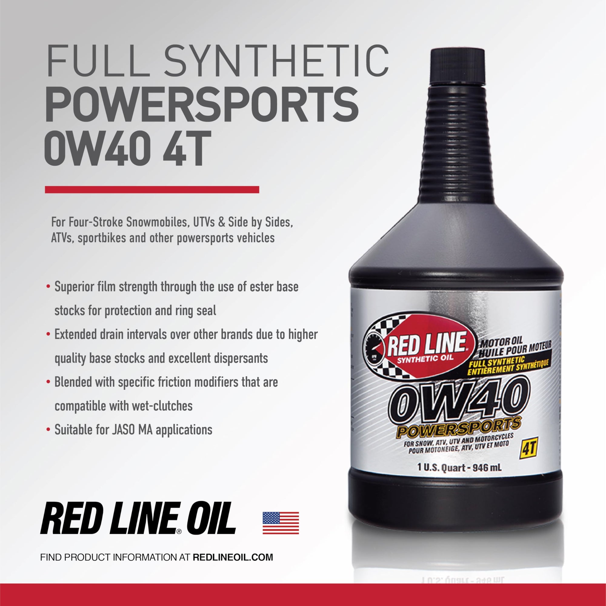 0W40 Red Line Synthetic Powersports Motor Oil - Quart
