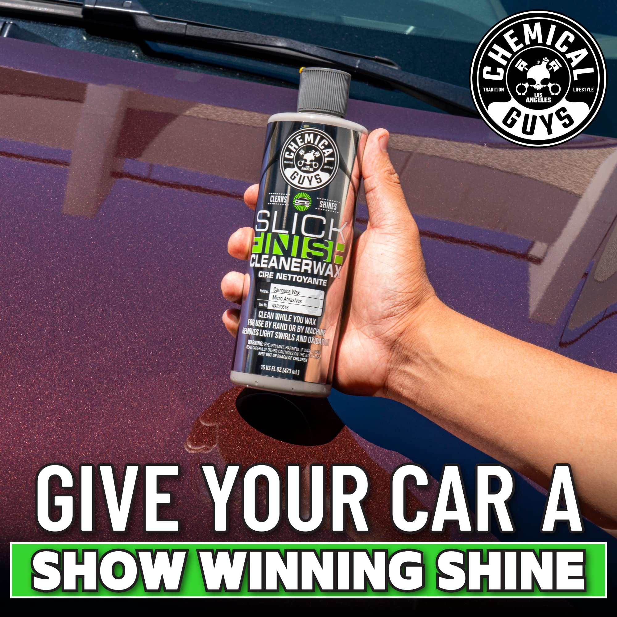 Chemical Guys Slick Finish Cleaner Wax WAC20616 Light Paint Cleanser & Brilliant Shine Carnauba Wax, 16 fl oz