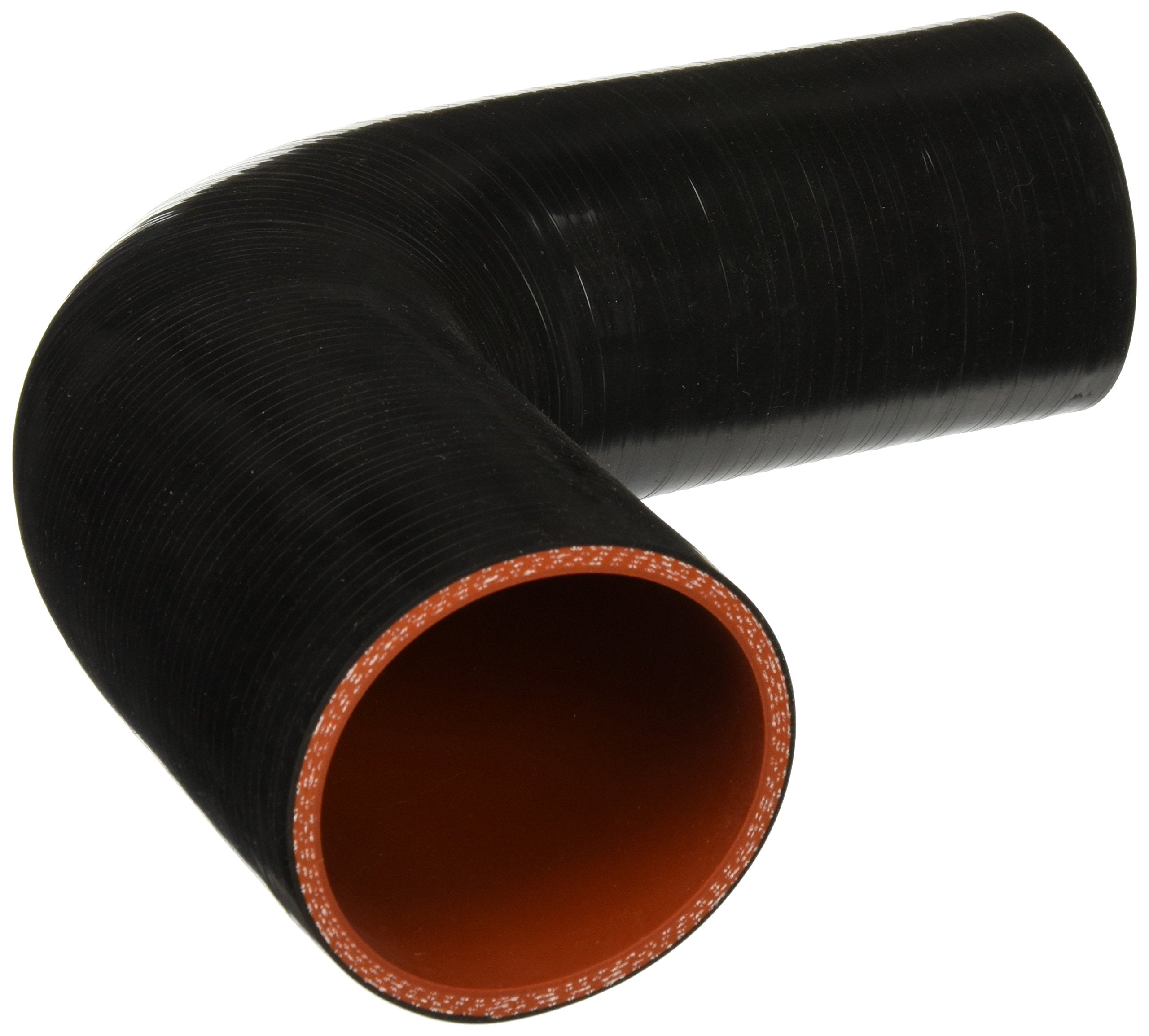 HPS Silicone High Temperature HTSER90-250-275-BLK 4-ply Reinforced 90 degree Elbow Reducer Coupler Hose, 55 PSI Maximum Pressure, 4" Leg Length on each side, 2-1/2" > 2-3/4" ID, Black