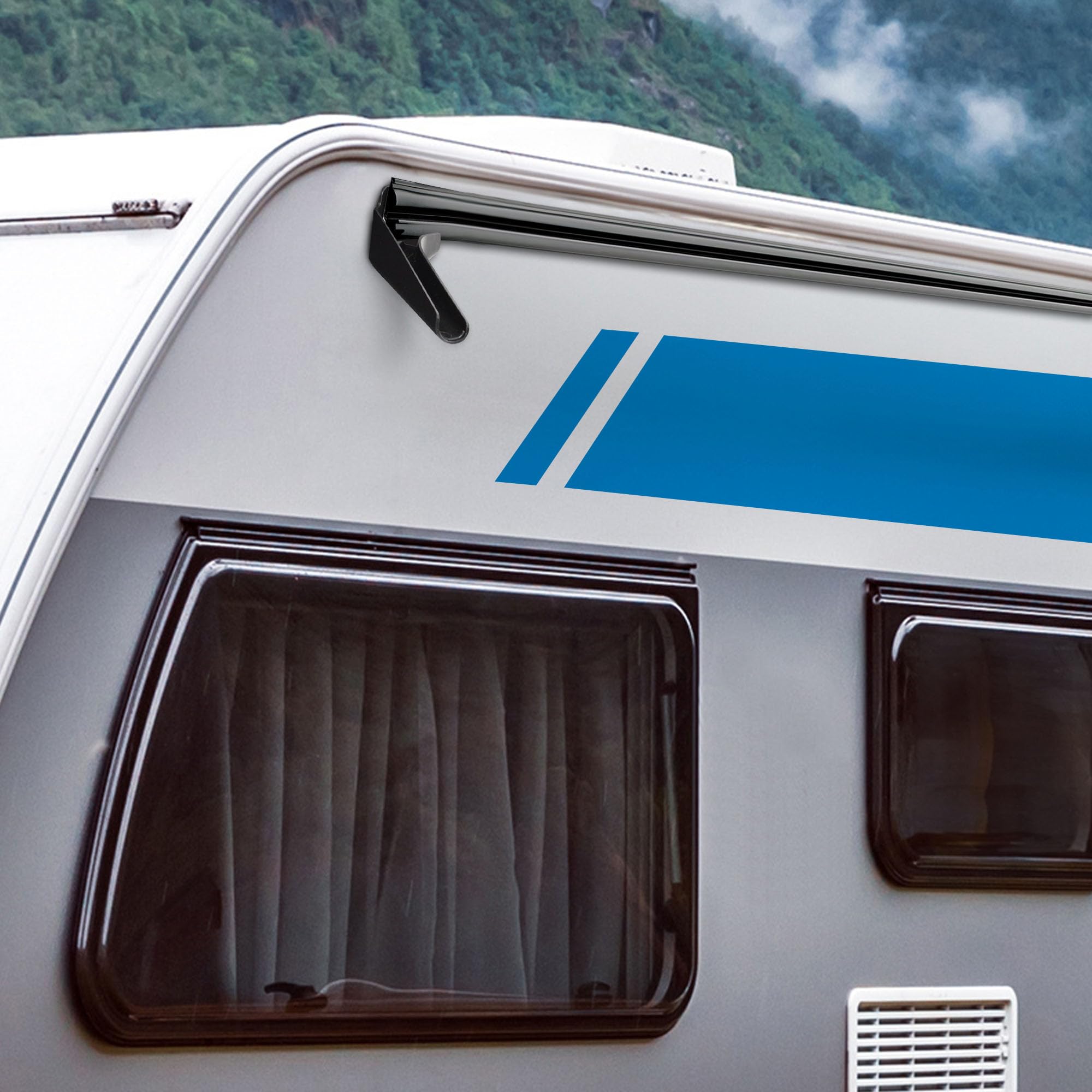 Camco RV Gutter Spouts with Extensions Built-in | Direct Rain Water Runoff Away from The RV | Features an Easy Installation, a Sun Resilient Resin Construction, and Comes in a 4-Pack of Black (42452)