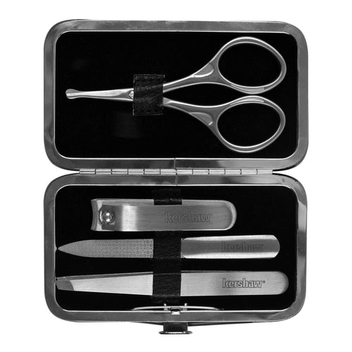 Kershaw Men's Manicure Set, Stainless Steel 4-Piece with Case (KMCURE), Regular