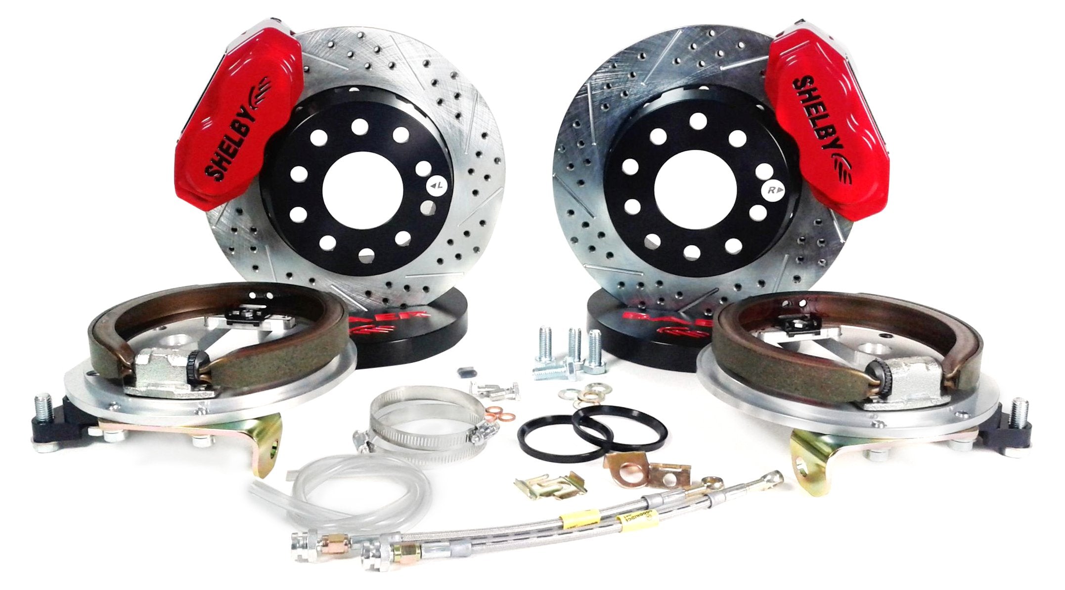 BAER BRAKES Brake System 4262349R-BKCZ (13" Rear SS4+ w/Park Brake Shelby Logo Red 67-73 Mustang 8 or 9" Rear), 1 Pack