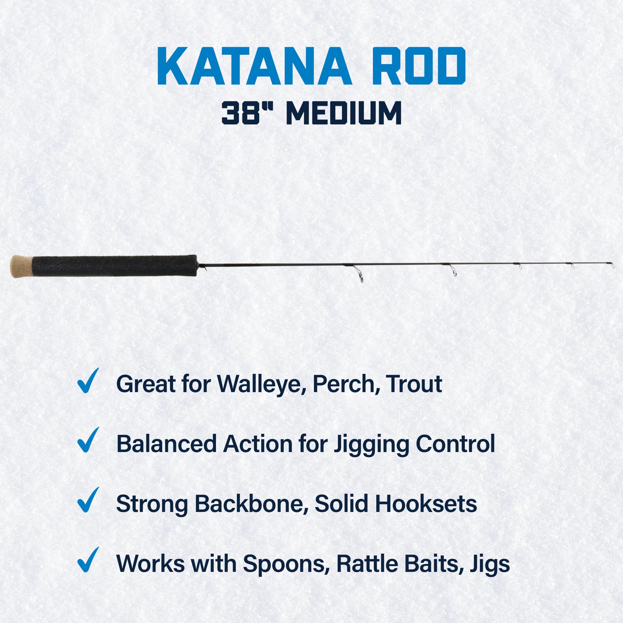 38” Katana Medium Ice Fishing Rod – 30T Solid Graphite Blank with Tsuka Lightweight Handle, Oversized Fly Guides & Carbon Construction – Strong, Lightweight Rod for Walleye, Trout & Predator Species