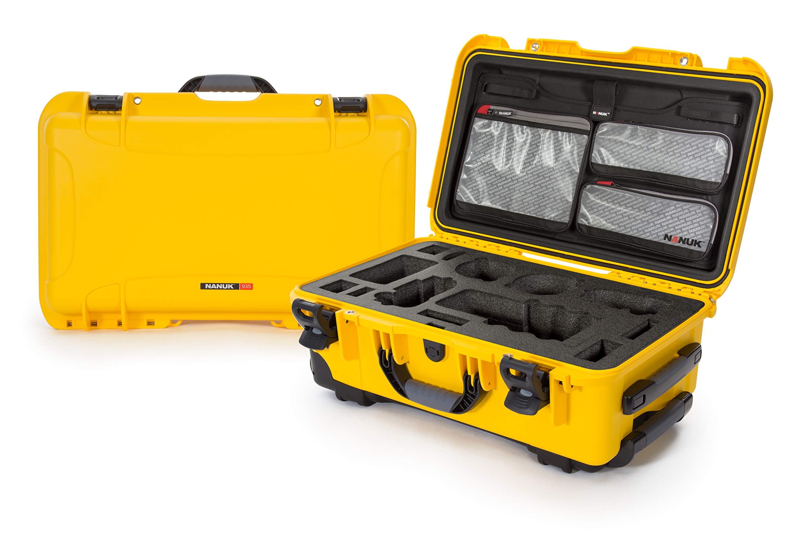 Waterproof Nanuk 935 Carry-On Hard Case with Lid Organizer for Sony a7R Size Camera w/Wheels - Yellow