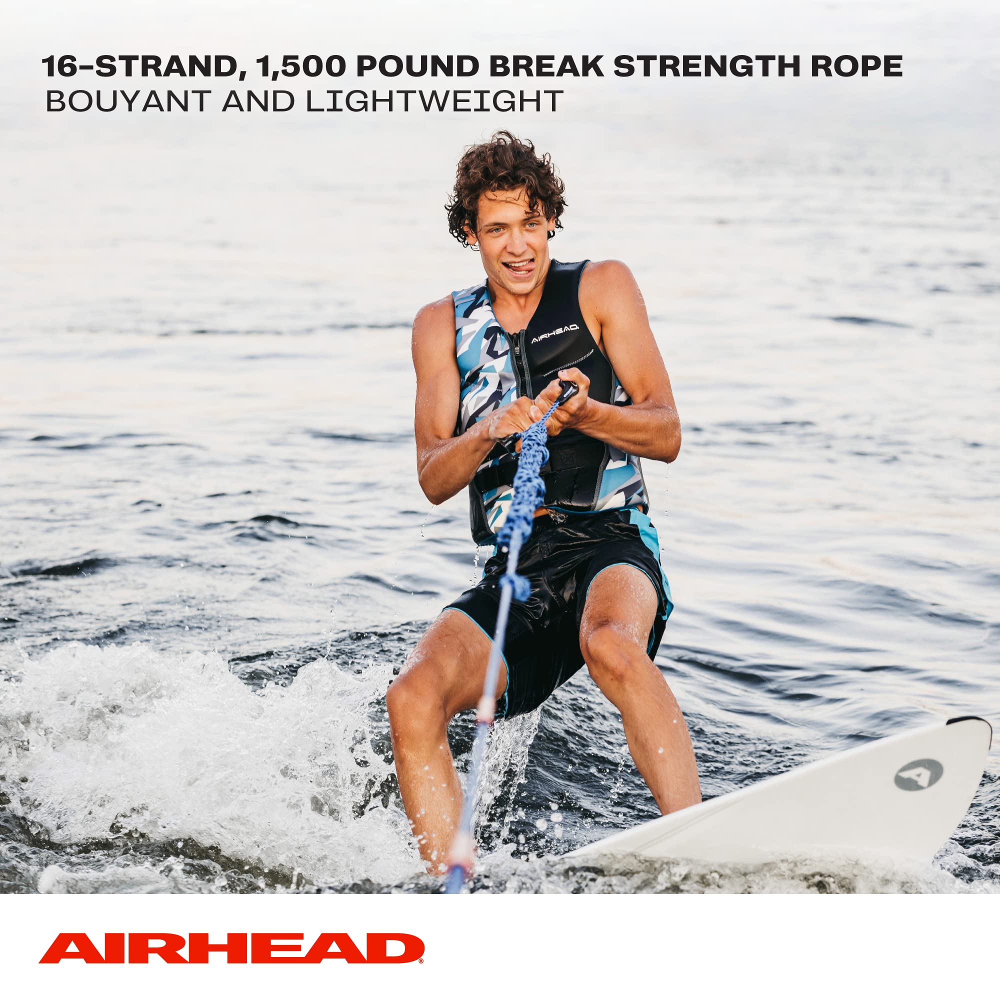 Spiral Braid Airhead Wakesurf Rope, 3 Sections, 16-Feet