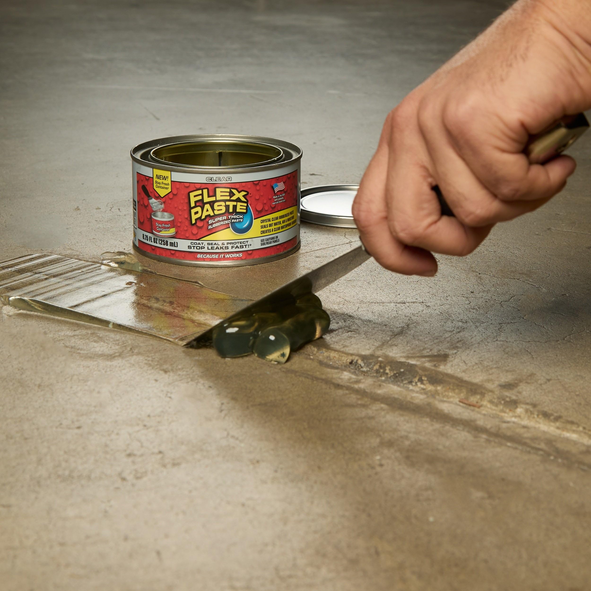 Flex Paste, Paintable Waterproof Putty, Sealant Spackle, Fill Gaps Cracks Holes - Block Out Water and Air - UV Resistant - Walls, Drywall, EPDM, Concrete, Roof, RV Repairs, Clear, Half-Quart