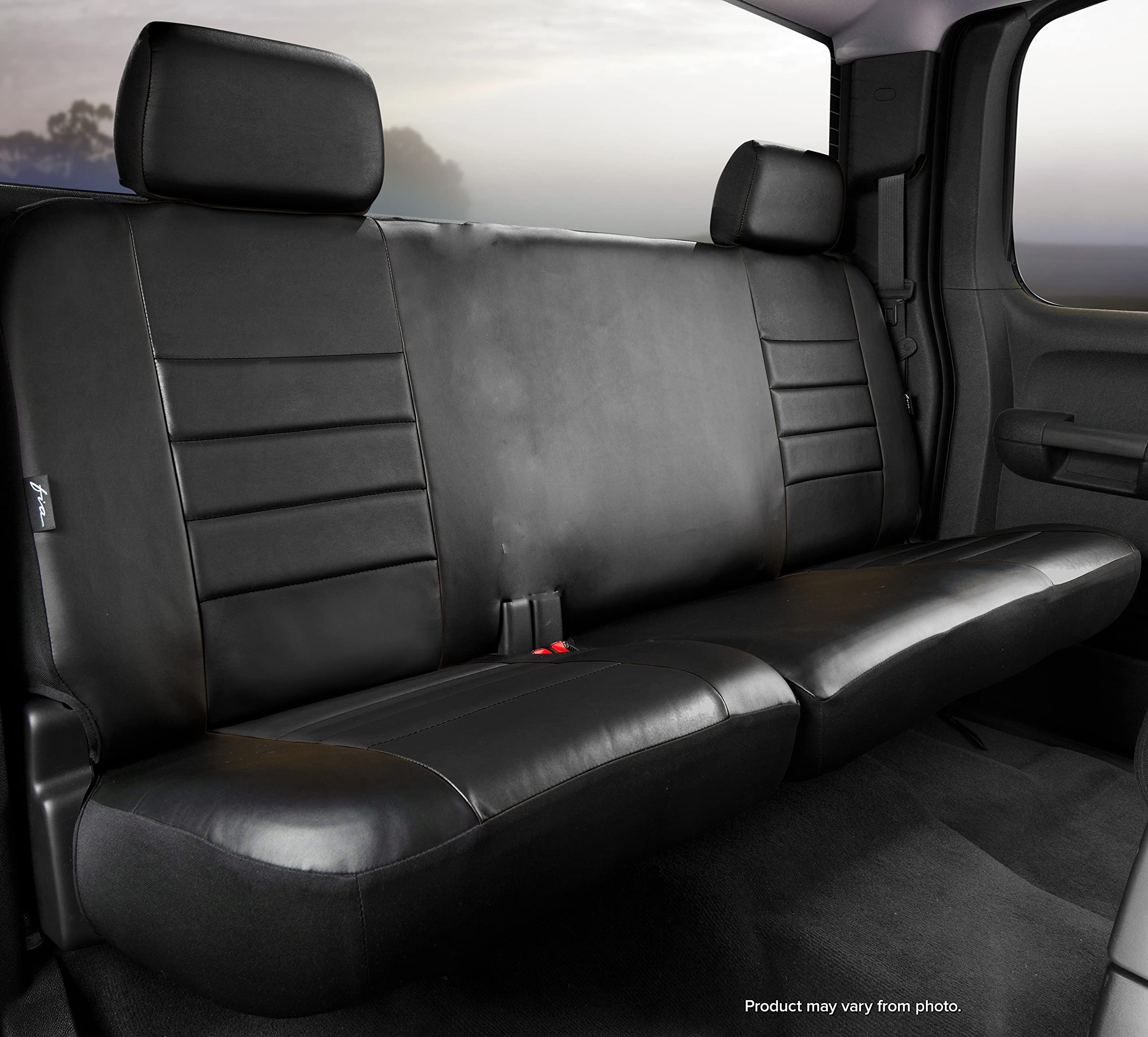Custom Fit Rear Seat Cover Fia SL65-3 BLK/BLK Split Cushion 60/40 - Leatherette (Solid Black)