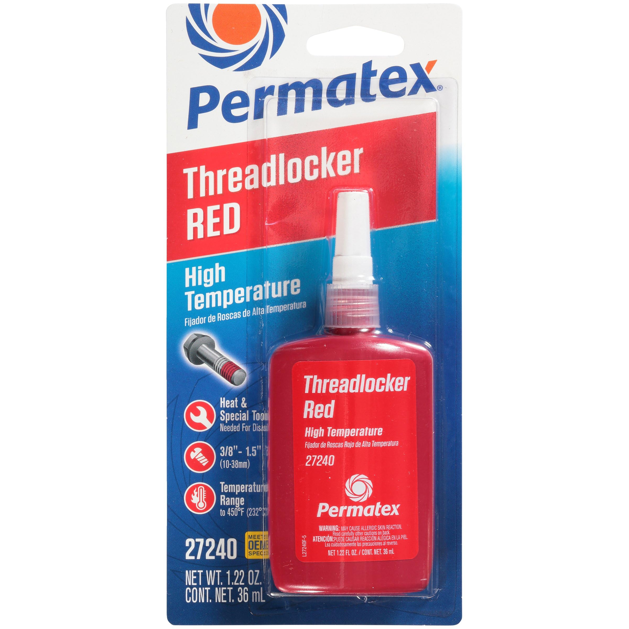 High Temperature Permatex 27240 Threadlocker Red, 36 ml