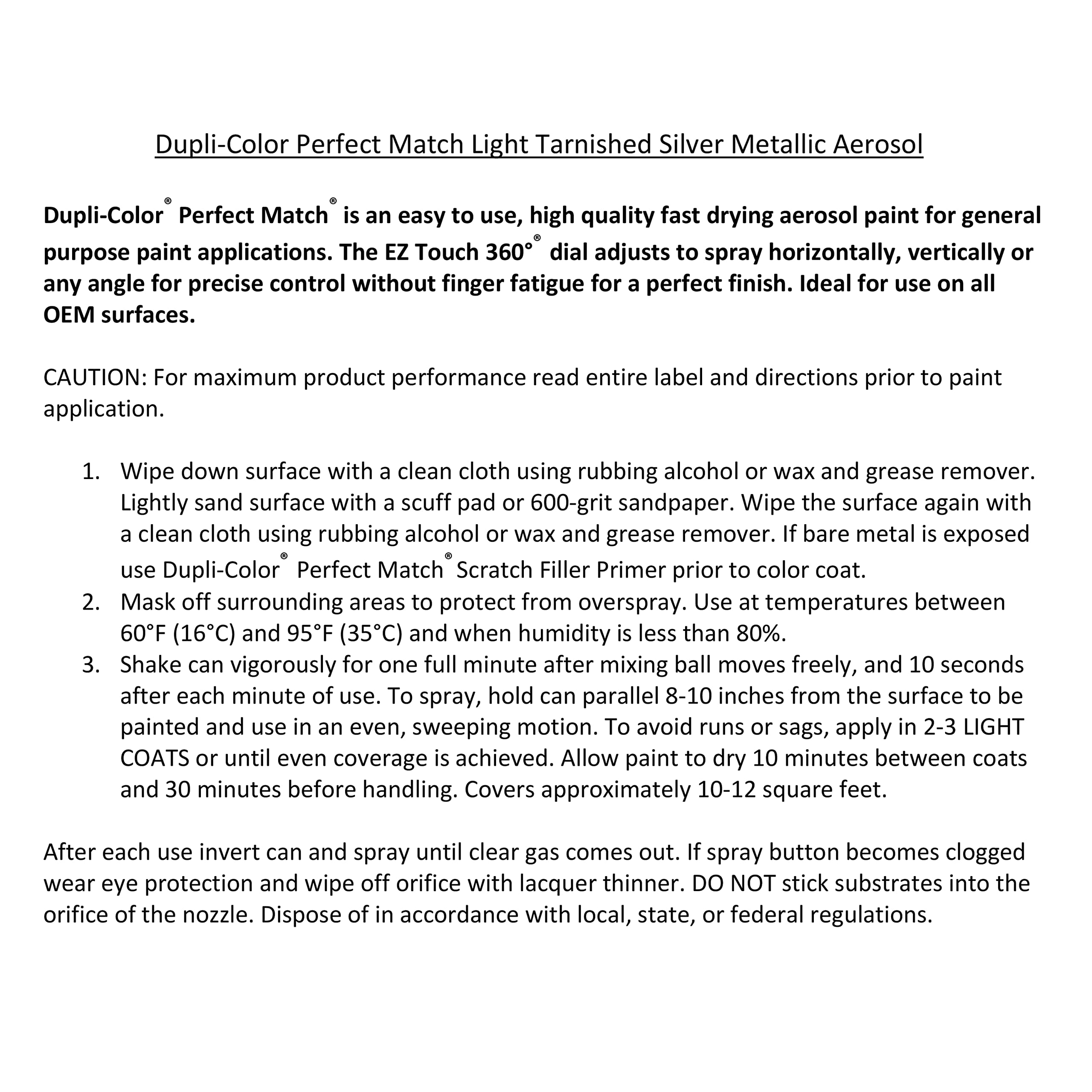 Dupli-Color Perfect Match Automotive Spray Paint – Light Tarnished Silver Metallic General Motors, 67 WA994L – 8 oz. Aerosol Can