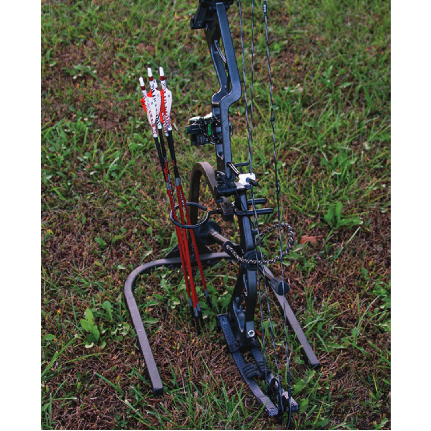 HME Portable Lightweight Durable 360-Degree Rotating Tool-Free Setup Archer's Practice Bow Stand with Arrow Ring Included